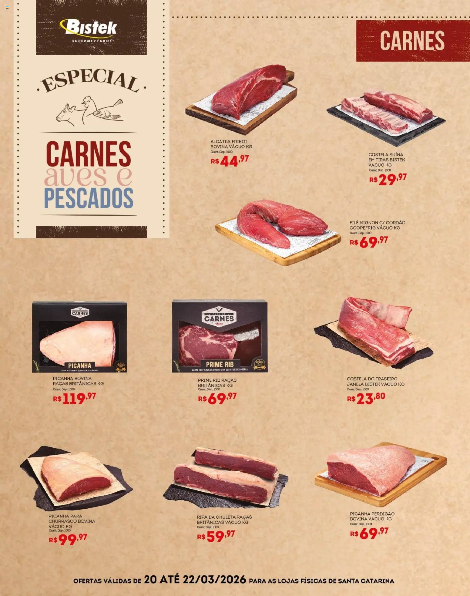 Bistek Supermercados Folheto - válido de 20.03.2026 | Página: 1 | Produtos: Janela, Alcatra, Filé mignon, Carne