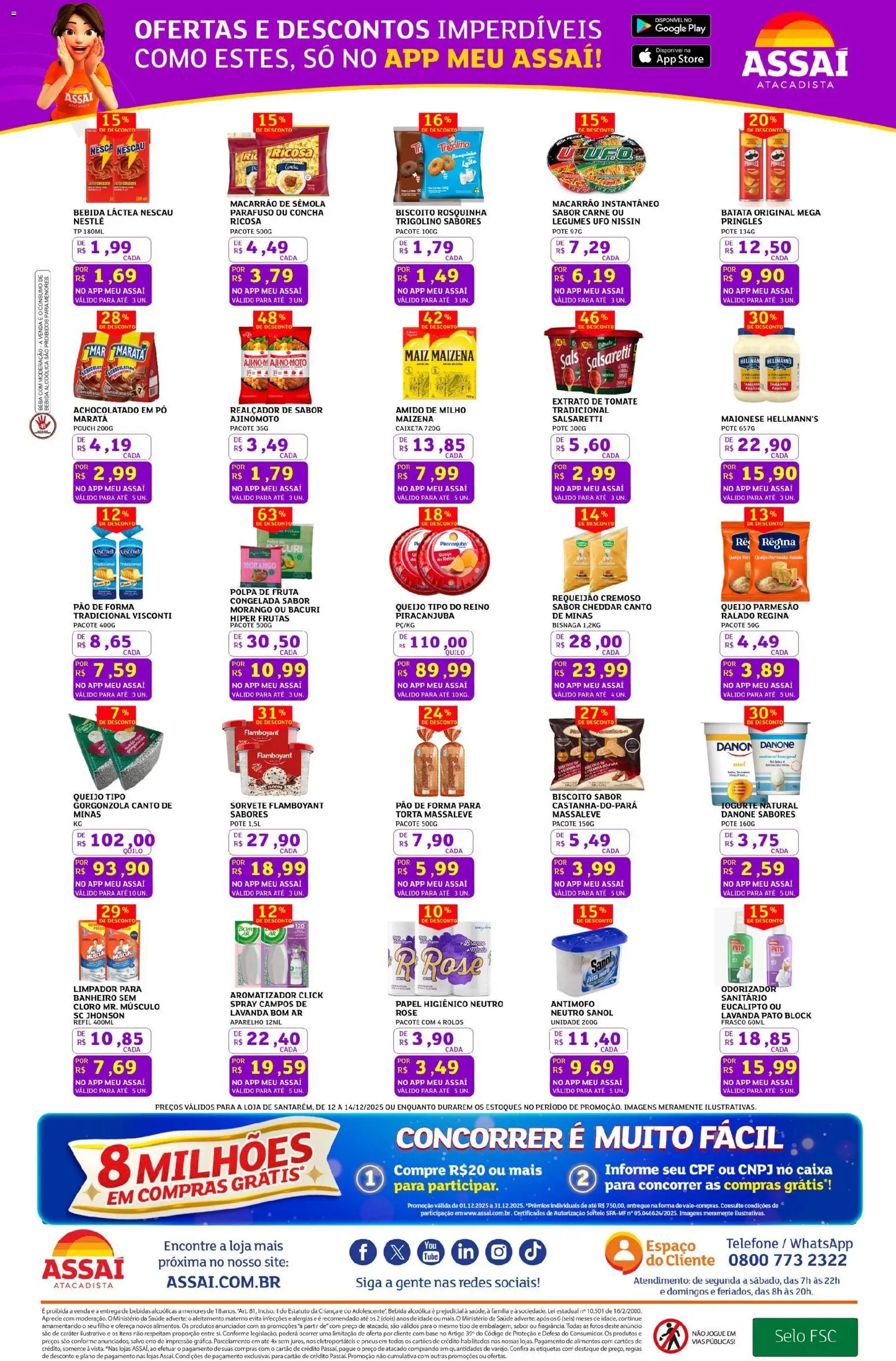 Assaí Atacadista Folheto - válido de 12.12.2025 | Página: 3 | Produtos: Bebida, Queijo parmesão, Macarrão instantâneo, Papel higiênico