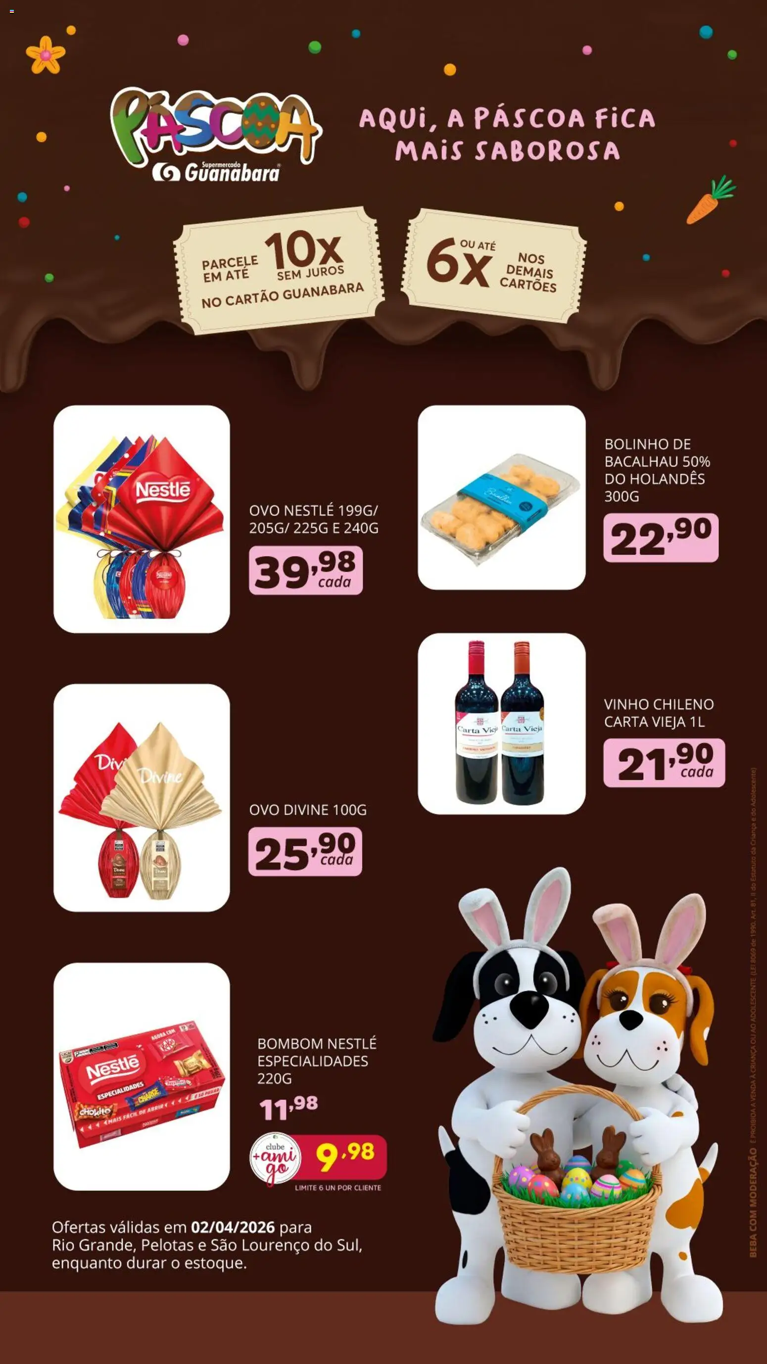 Supermercado Guanabara Folheto - válido de 02.04.2026 | Página: 1 | Produtos: Bacalhau, Vinho, Bombom