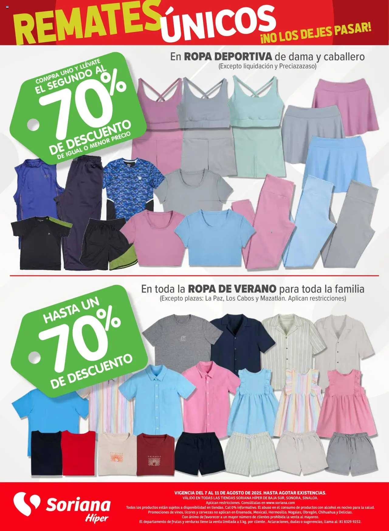 Nuevas ofertas de Soriana válidas en toda la República Mexicana desde el 07.08.2025. ¡Encuentra las mejores ofertas en Soriana - Fin de Semana Híper: BCS, Son y Sin! | Página: 10 | Productos: Ropa
