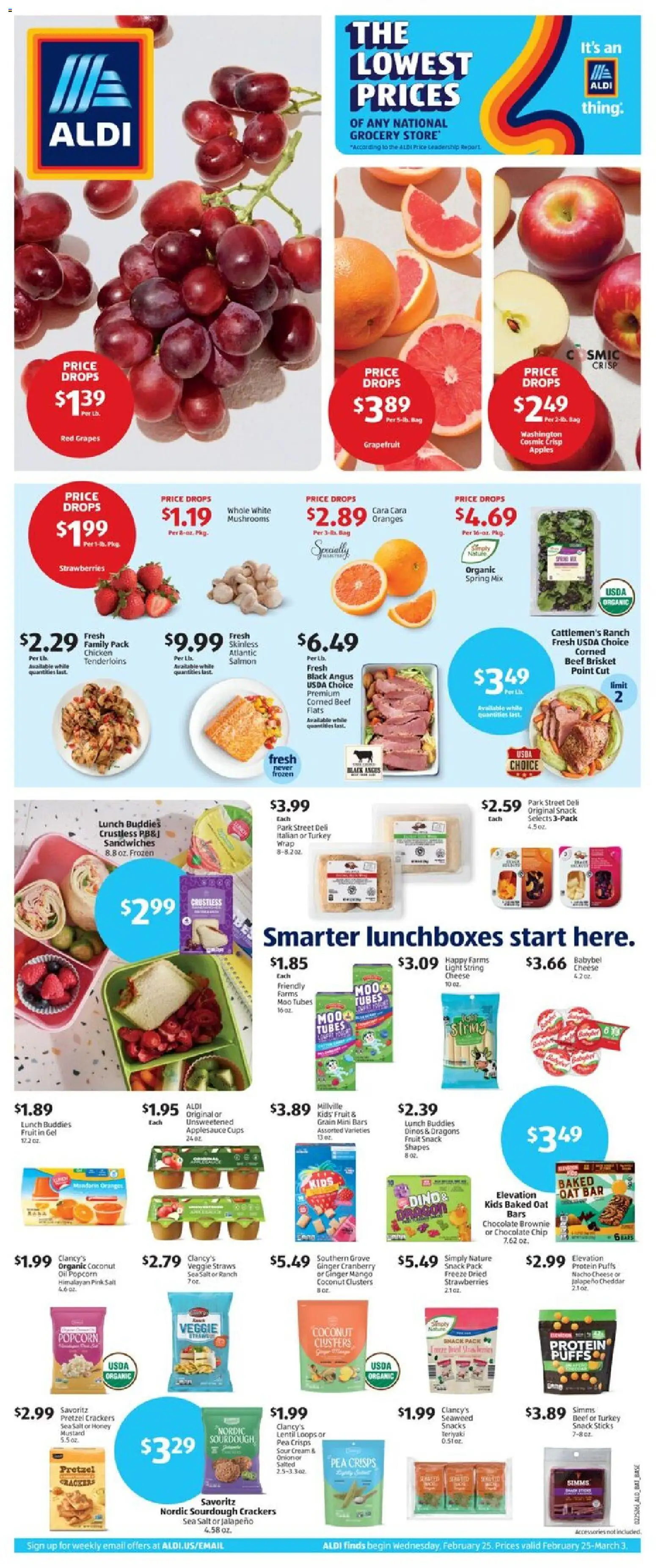 Aldi Weekly Ad - valid from 25.02.2026 | Page: 1 | Products: Mushrooms, Chocolate, Oranges, Chocolate Chip
