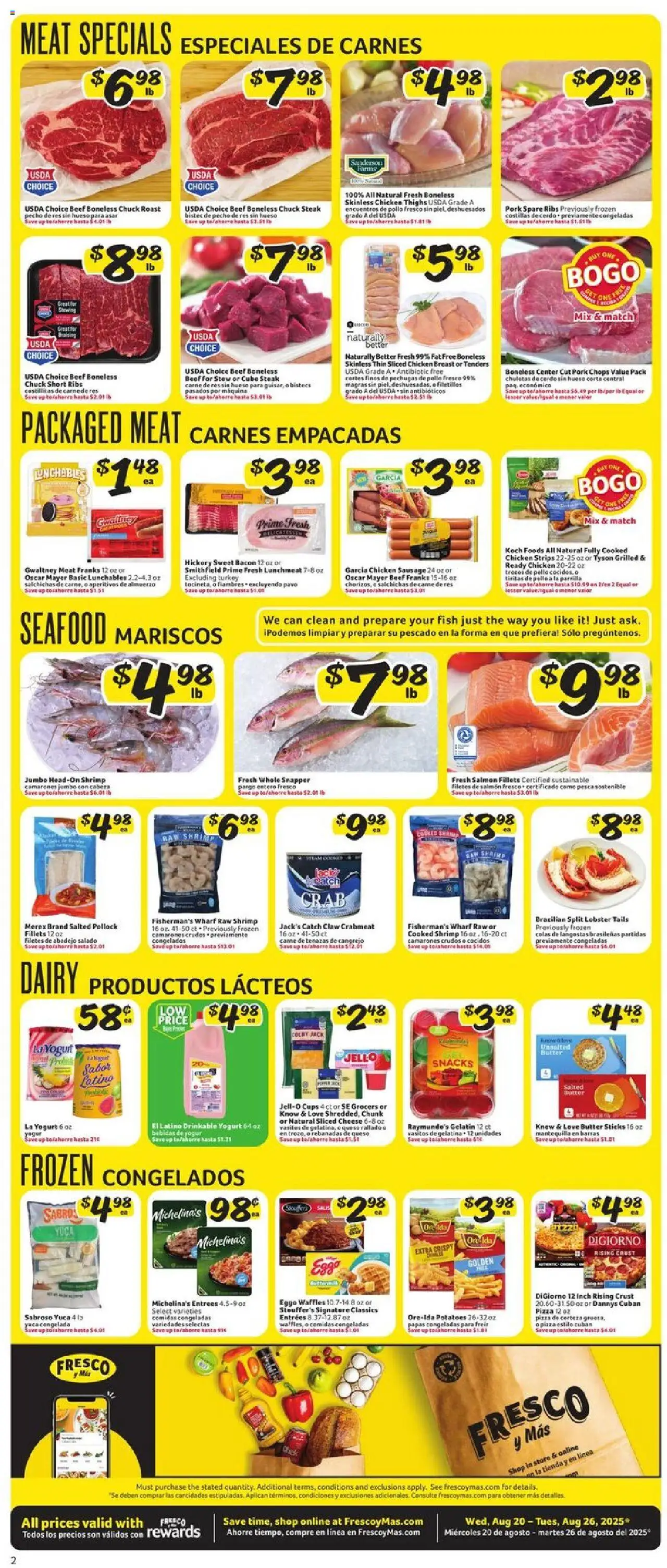 Fresco y Más Weekly Ad - valid from 20.08.2025 | Page: 2 | Products: Butter, Cheese, Beef, Seafood