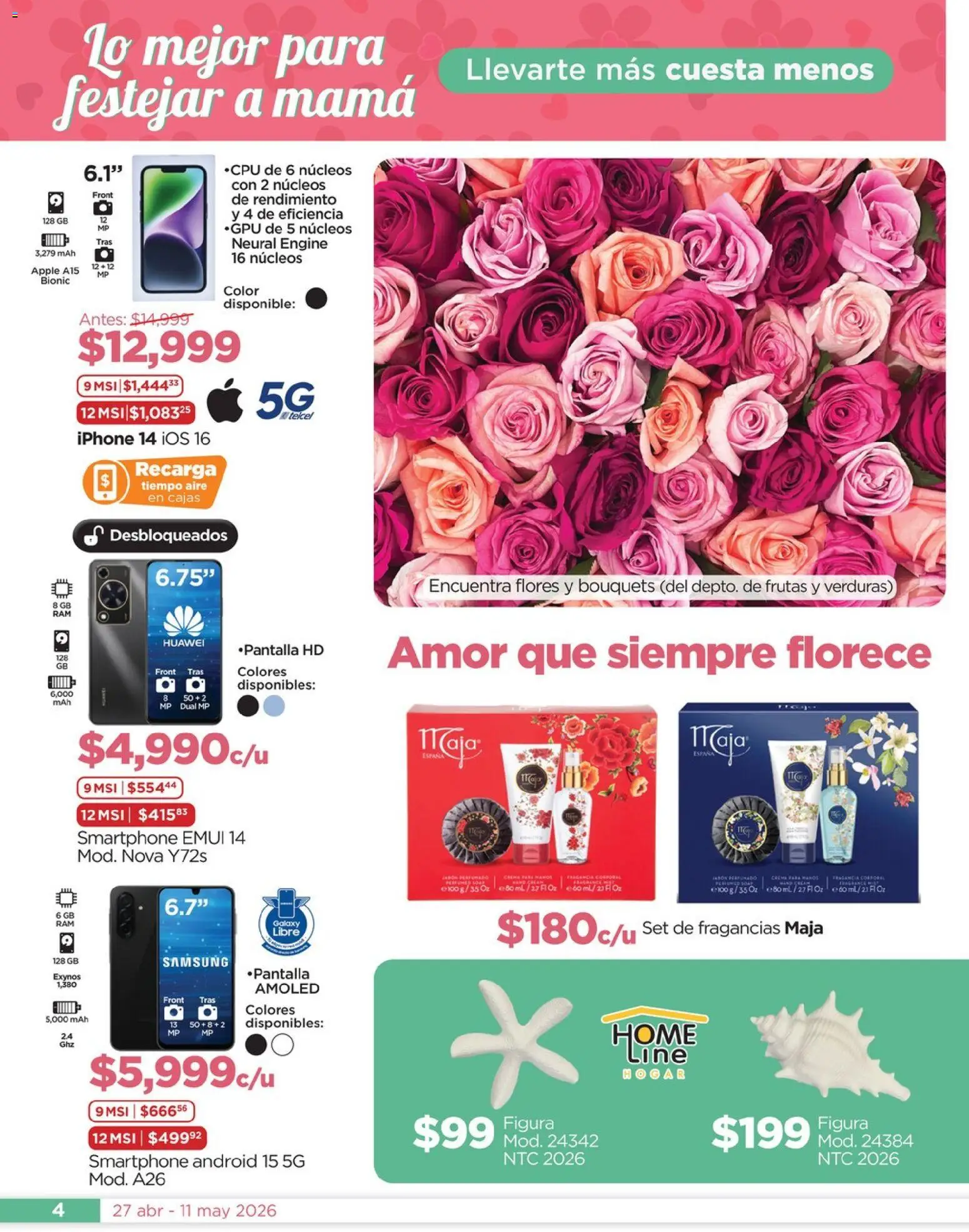 Nuevas ofertas de Chedraui válidas en toda la República Mexicana desde el 27.04.2026. ¡Encuentra las mejores ofertas en Chedraui folleto Mejor para festejar a mamá! | Página: 4 | Productos: Smartphone