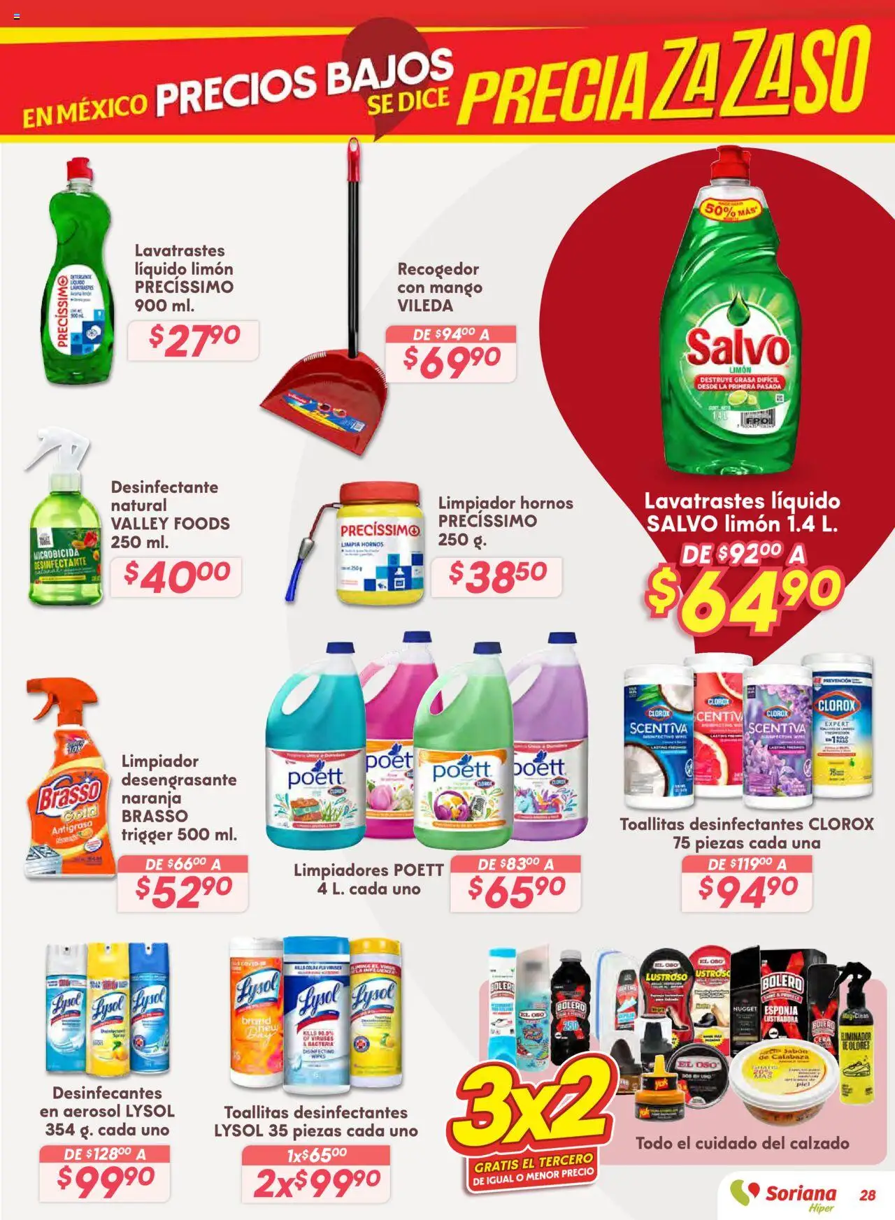 Nuevas ofertas de Soriana válidas en toda la República Mexicana desde el 14.08.2025. ¡Encuentra las mejores ofertas en Soriana - Preciazazaso Híper: Valle de México! | Página: 28 | Productos: Limón, Limpiador, Desinfectante, Cloro