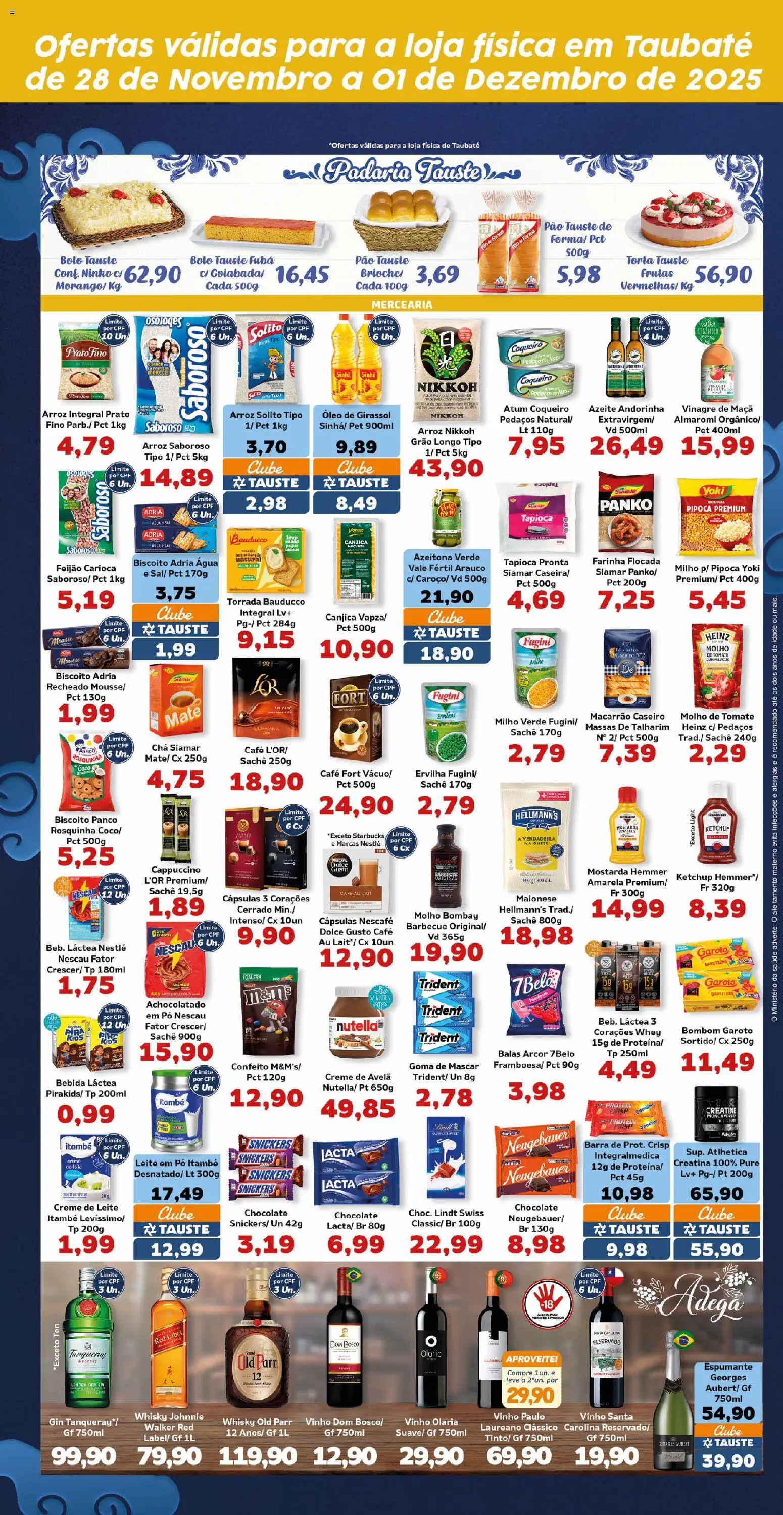 Tauste Folheto - válido de 28.11.2025 | Página: 3 | Produtos: Mousse, Talharim, Molho de tomate, Fubá