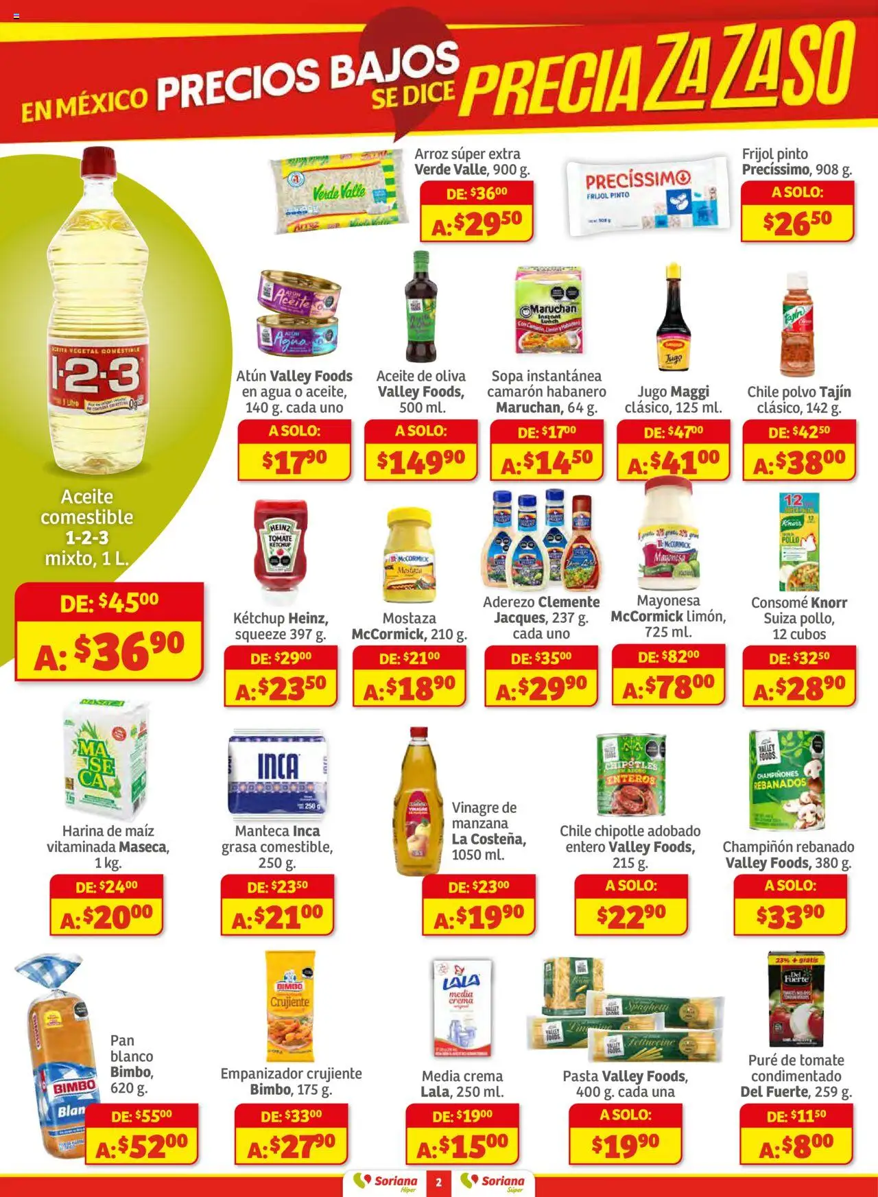 Nuevas ofertas de Soriana válidas en toda la República Mexicana desde el 16.10.2025. ¡Encuentra las mejores ofertas en Soriana - Preciazazaso Súper: Ags, Col, Gto, Jal, Mich! | Página: 2 | Productos: Maíz, Harina, Crema, Agua