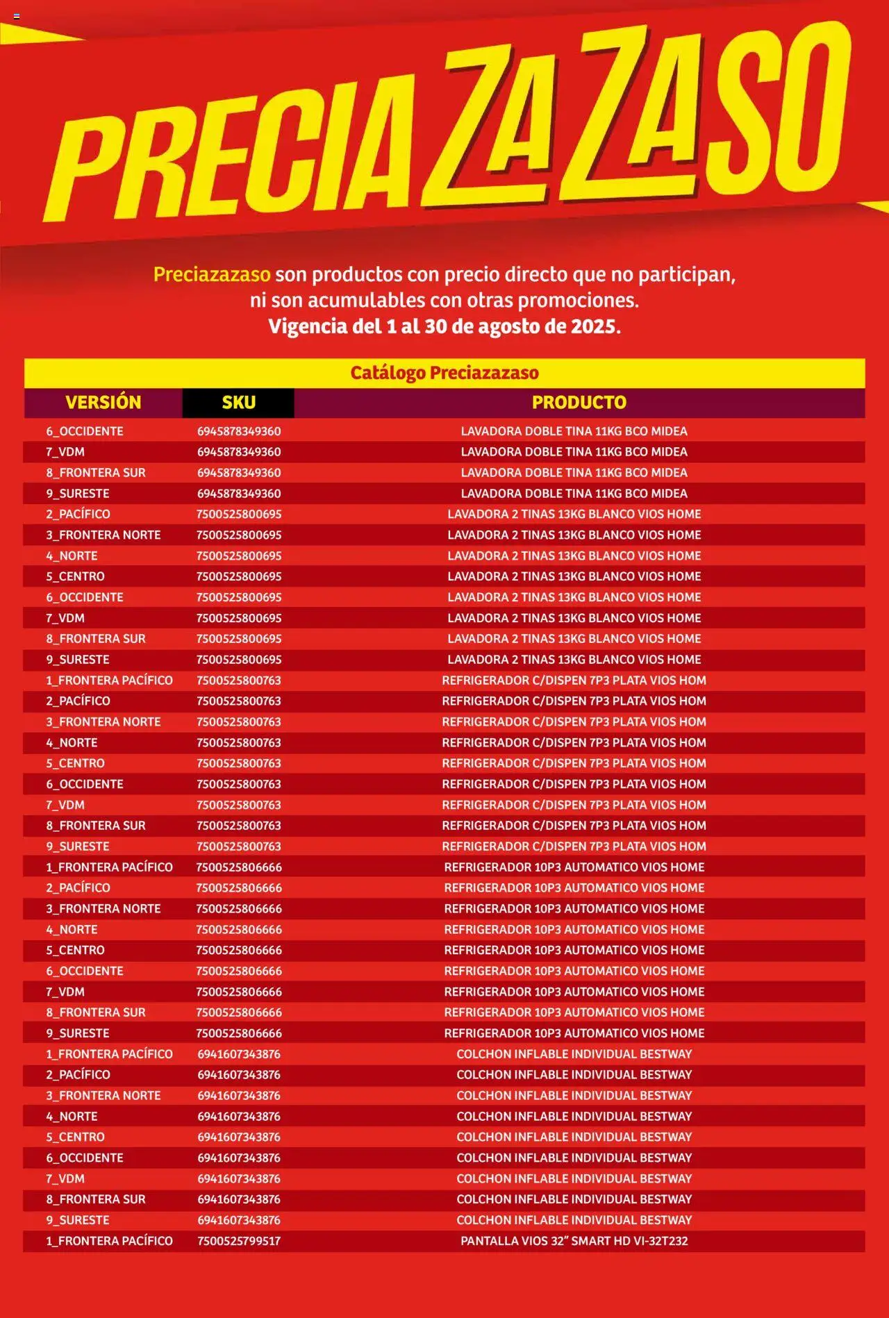 Nuevas ofertas de Soriana válidas en toda la República Mexicana desde el 01.08.2025. ¡Encuentra las mejores ofertas en Soriana - Catálogo Preciazazaso Mercado Nacional! | Página: 199 | Productos: Refrigerador, Lavadora, Colchón inflable, Colchón