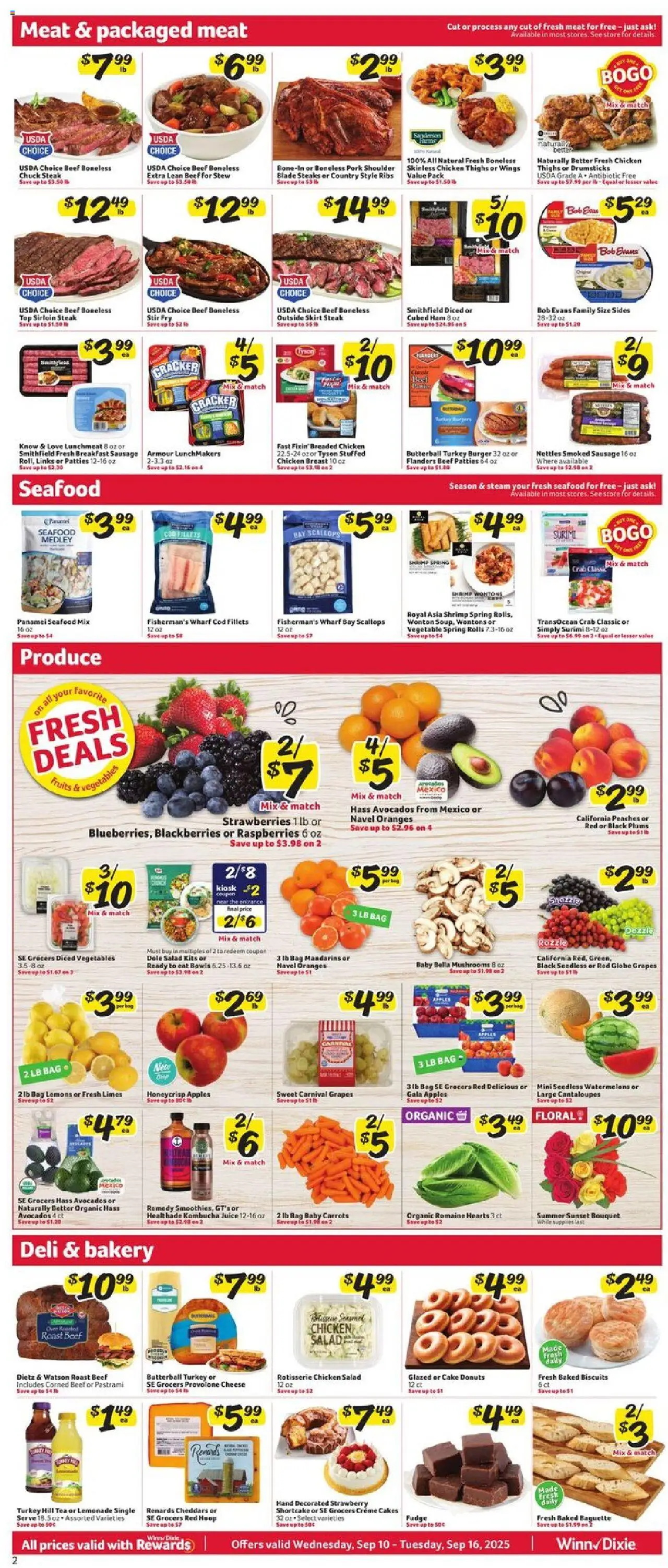 Winn Dixie Weekly Ad - valid from 10.09.2025 | Page: 2 | Products: Pork, Beef, Fruits, Grapes