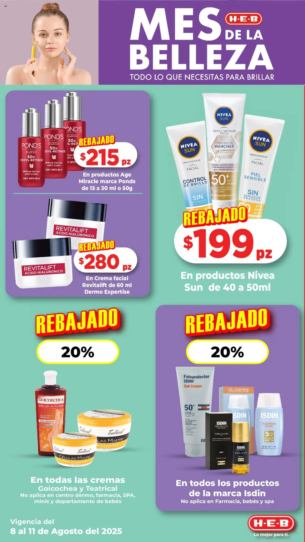 Nuevas ofertas de H-E-B válidas en toda la República Mexicana desde el 08.08.2025. ¡Encuentra las mejores ofertas en H-E-B folleto! | Página: 9 | Productos: Serum, Crema, Brillo, Protector solar