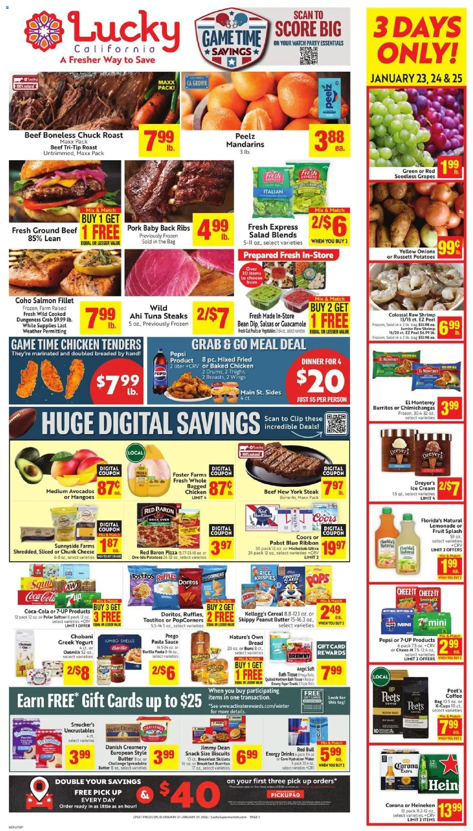 Lucky Supermarkets Weekly - AK - valid from 21.01.2026 | Page: 1 | Products: Mandarins, Pork, Vegetables, Fruits