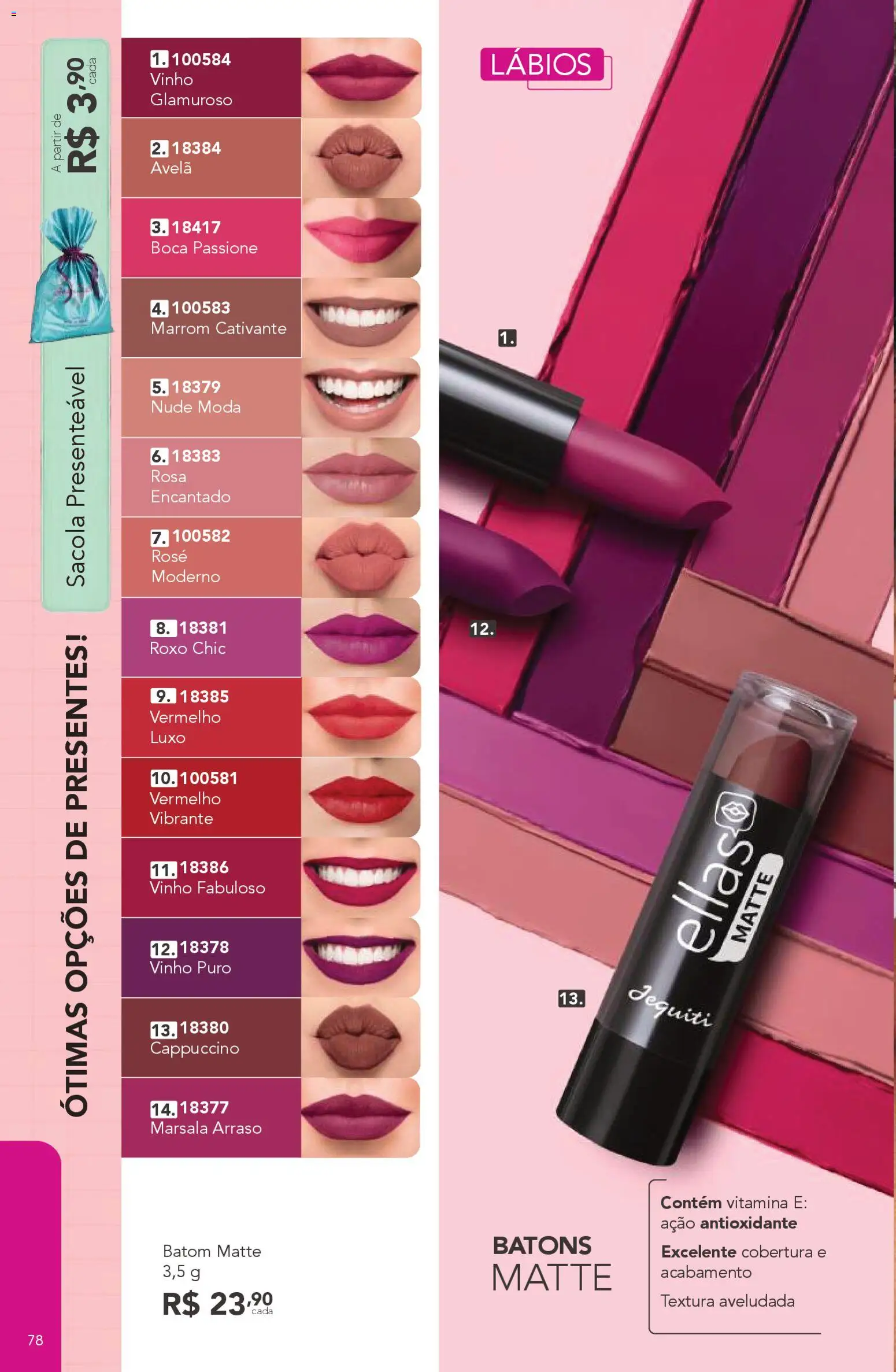 Jequiti Folheto - válido de 06.03.2026 | Página: 78 | Produtos: Batom, Vinho, Avelã