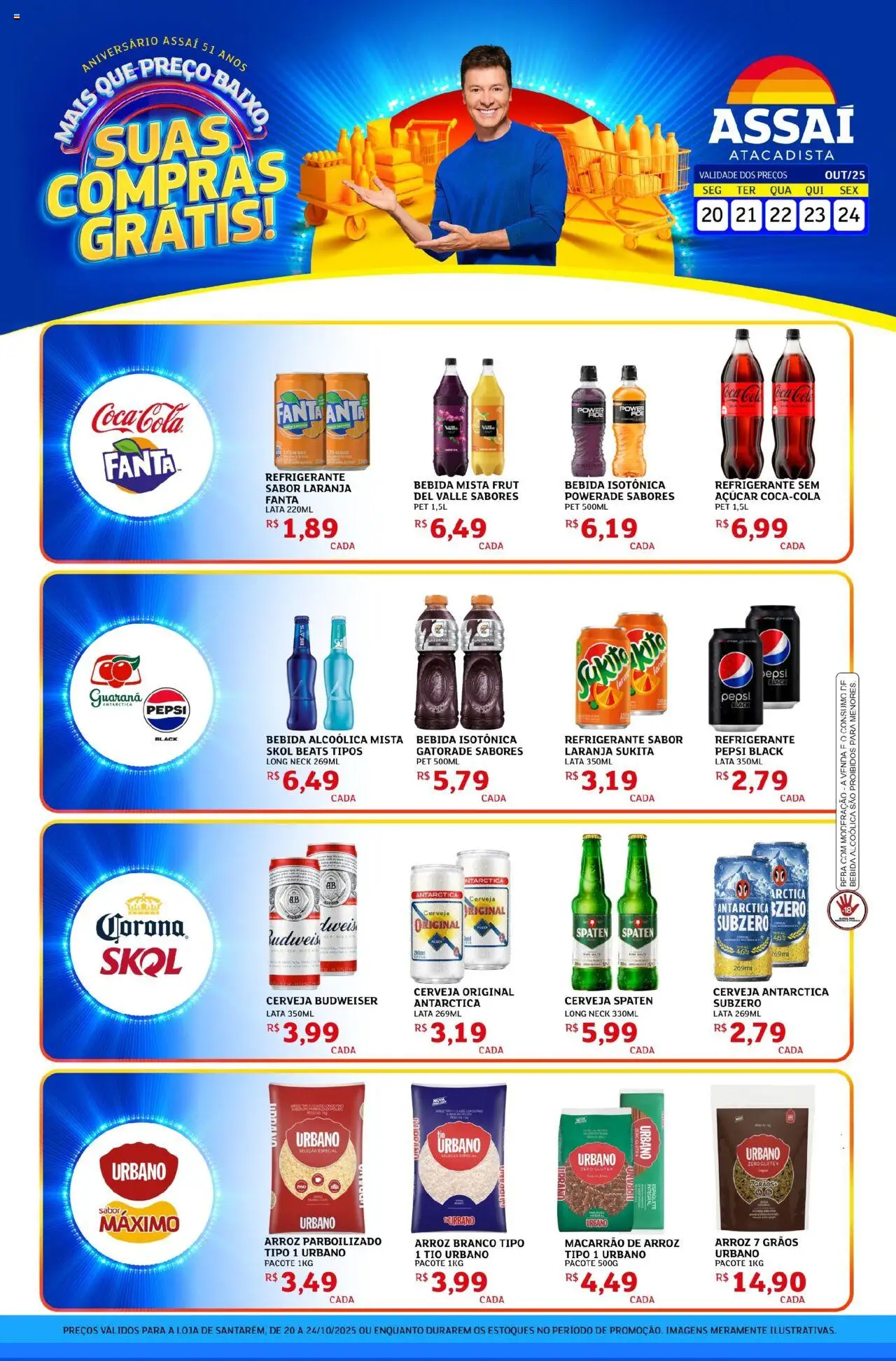 Assaí Atacadista Folheto - válido de 20.10.2025 | Página: 1 | Produtos: Fanta, Arroz, Macarrão, Bebida