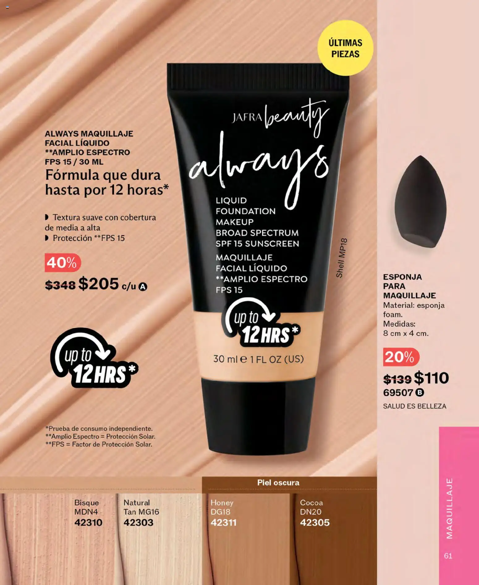 Nuevas ofertas de JAFRA válidas en toda la República Mexicana desde el 01.11.2025. ¡Encuentra las mejores ofertas en JAFRA catálogo! | Página: 61 | Productos: Esponja, Maquillaje