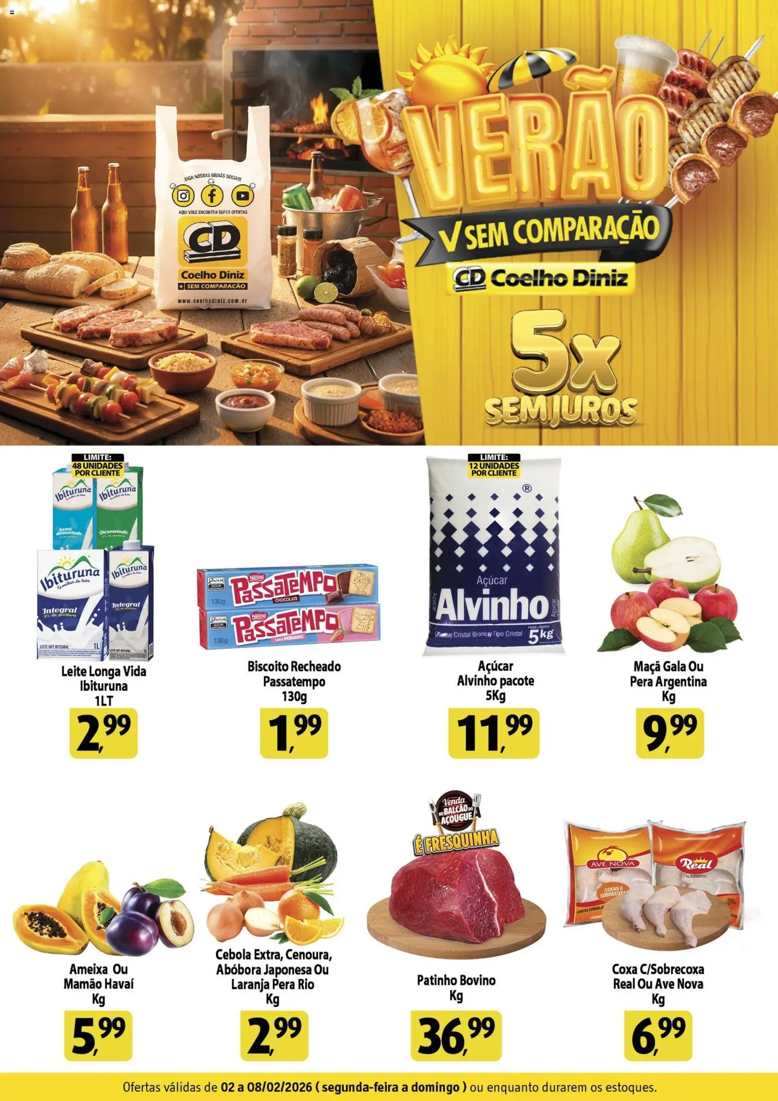 Coelho Diniz Folheto - válido de 02.02.2026 | Página: 1 | Produtos: Abóbora, Leite, Açúcar, Biscoito recheado