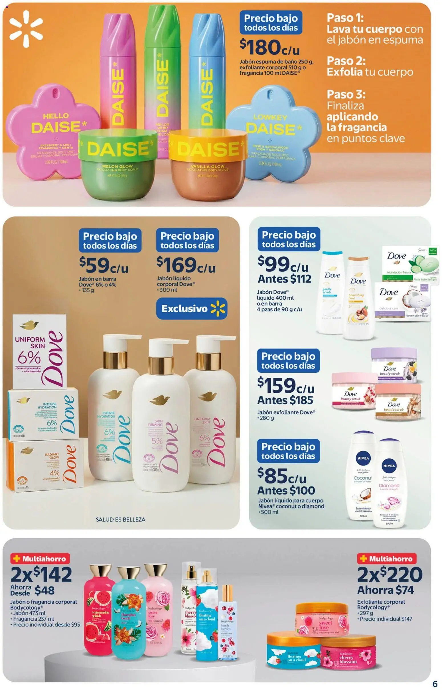 Nuevas ofertas de Walmart válidas en toda la República Mexicana desde el 27.03.2026. ¡Encuentra las mejores ofertas en  Walmart folleto Belleza natural a precios bajos! | Página: 6 | Productos: Melón, Jabón líquido, Espuma, Body