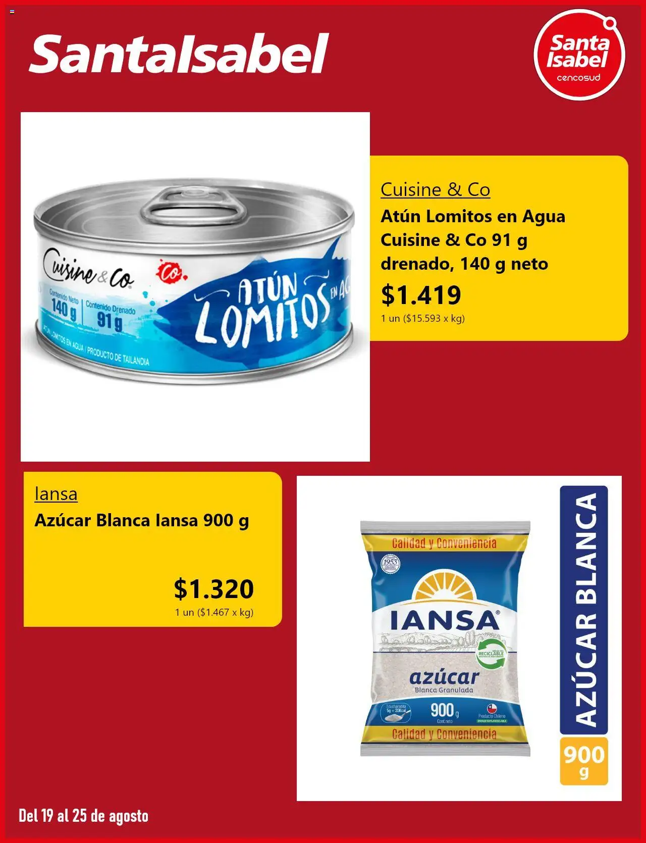 Santa Isabel ofertas  │ válido desde el 19.08.2025 | Página: 4 | Productos: Atún, Agua, Azucar