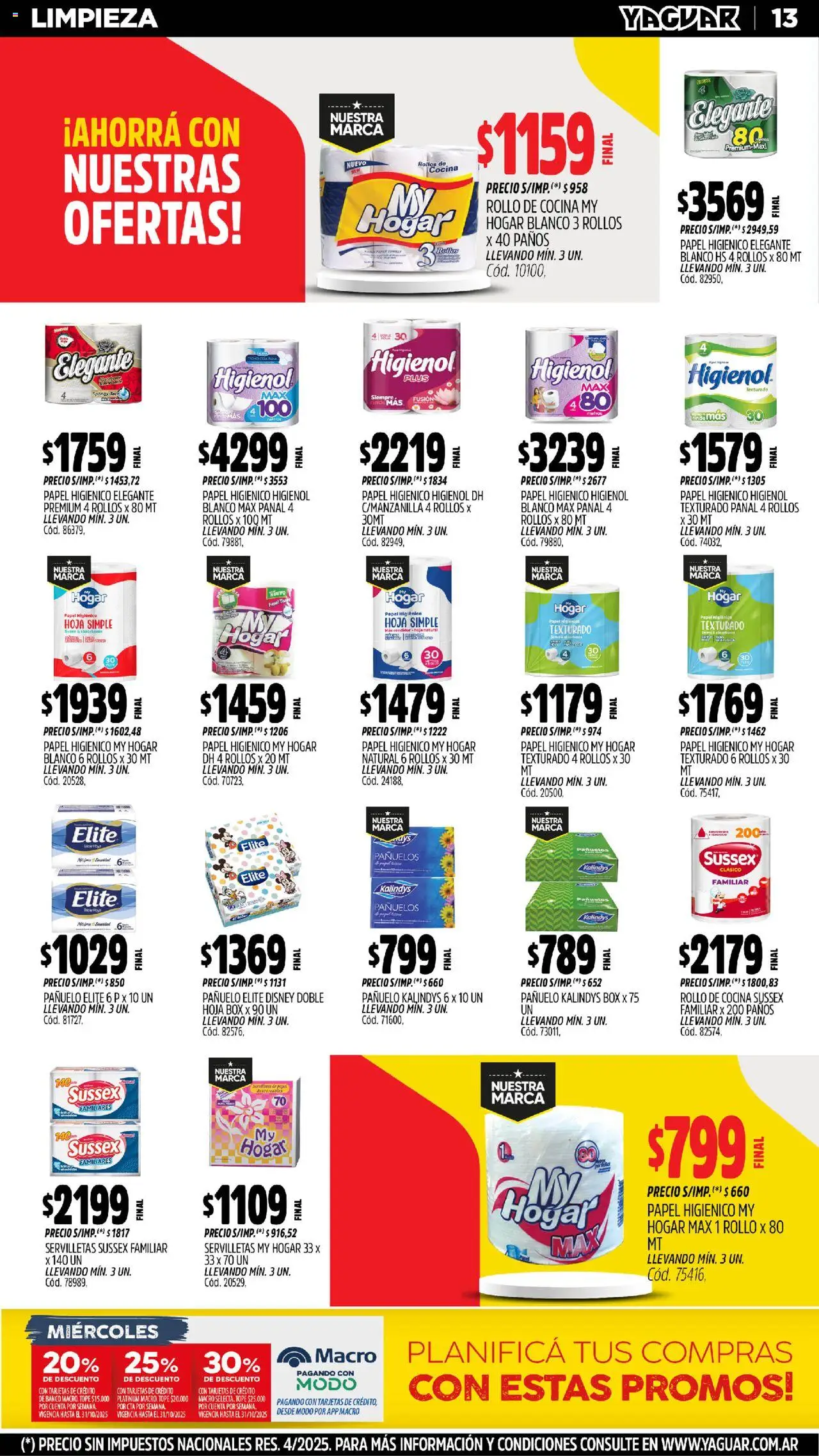 Yaguar - Bahía Blanca │ válido desde el 20.10.2025 | Página: 12 | Productos: Pañuelo, Cocina, Banco, Servilletas