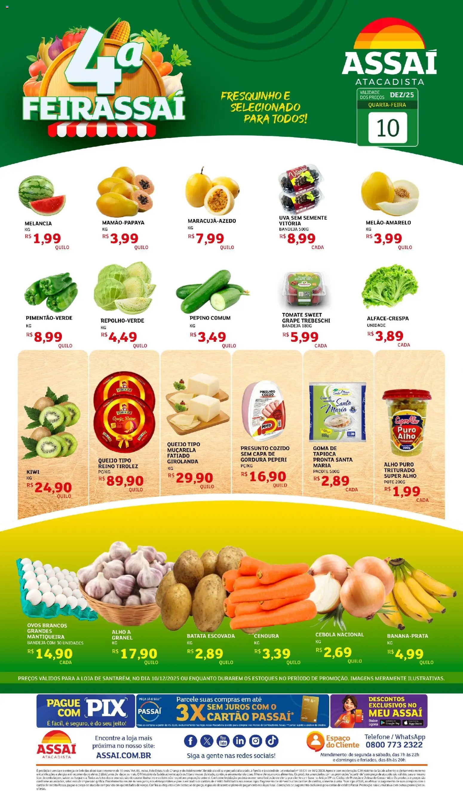 Assaí Atacadista Folheto - válido de 10.12.2025 | Página: 1 | Produtos: Muçarela, Base, Kiwi, Telefone