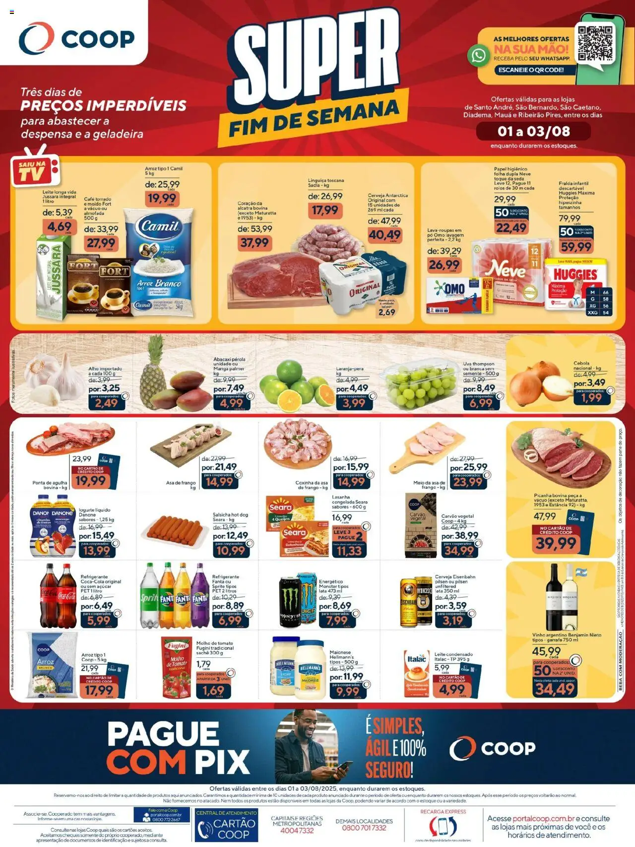 Coop Folheto - válido de 01.08.2025 | Página: 1 | Produtos: Molho de tomate, Salsicha, Cerveja, Abacaxi