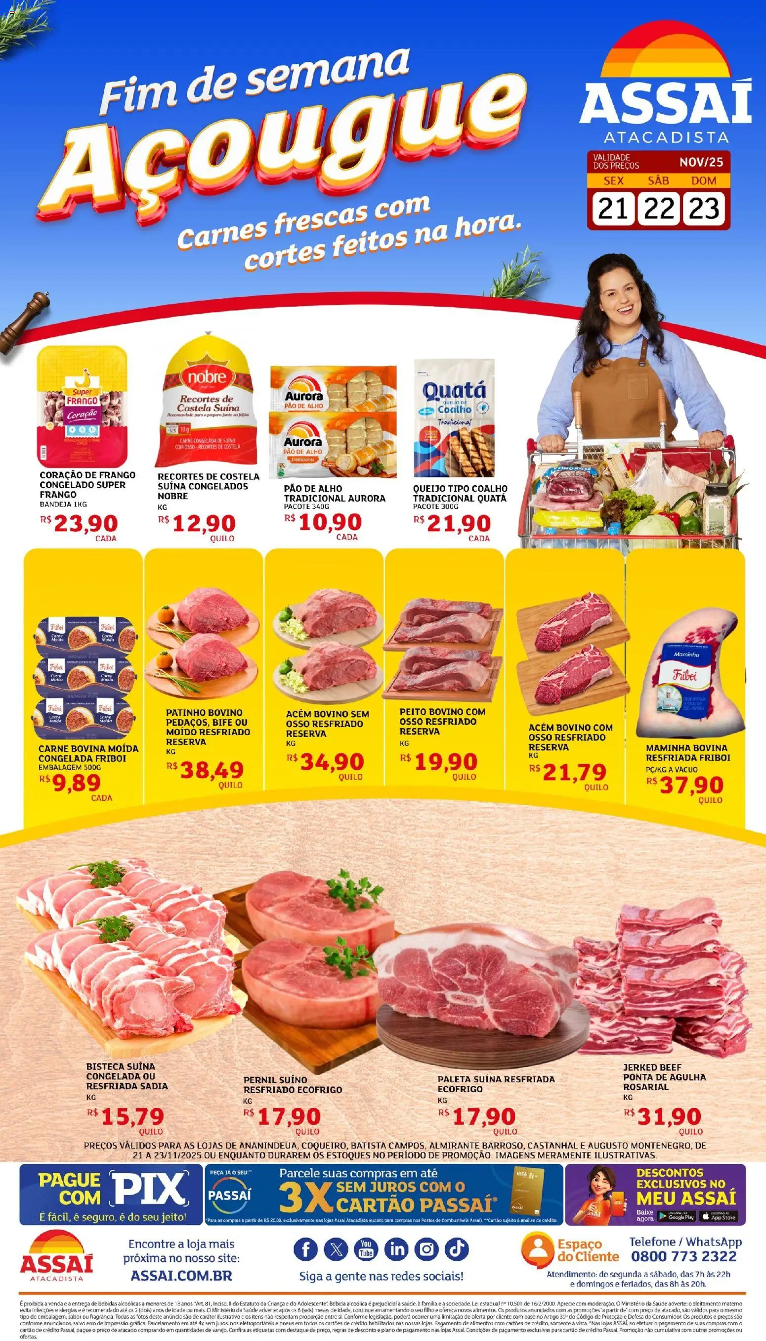 Assaí Atacadista Folheto - válido de 21.11.2025 | Página: 1 | Produtos: Coração de frango, Queijo, Bebida, Bandeja