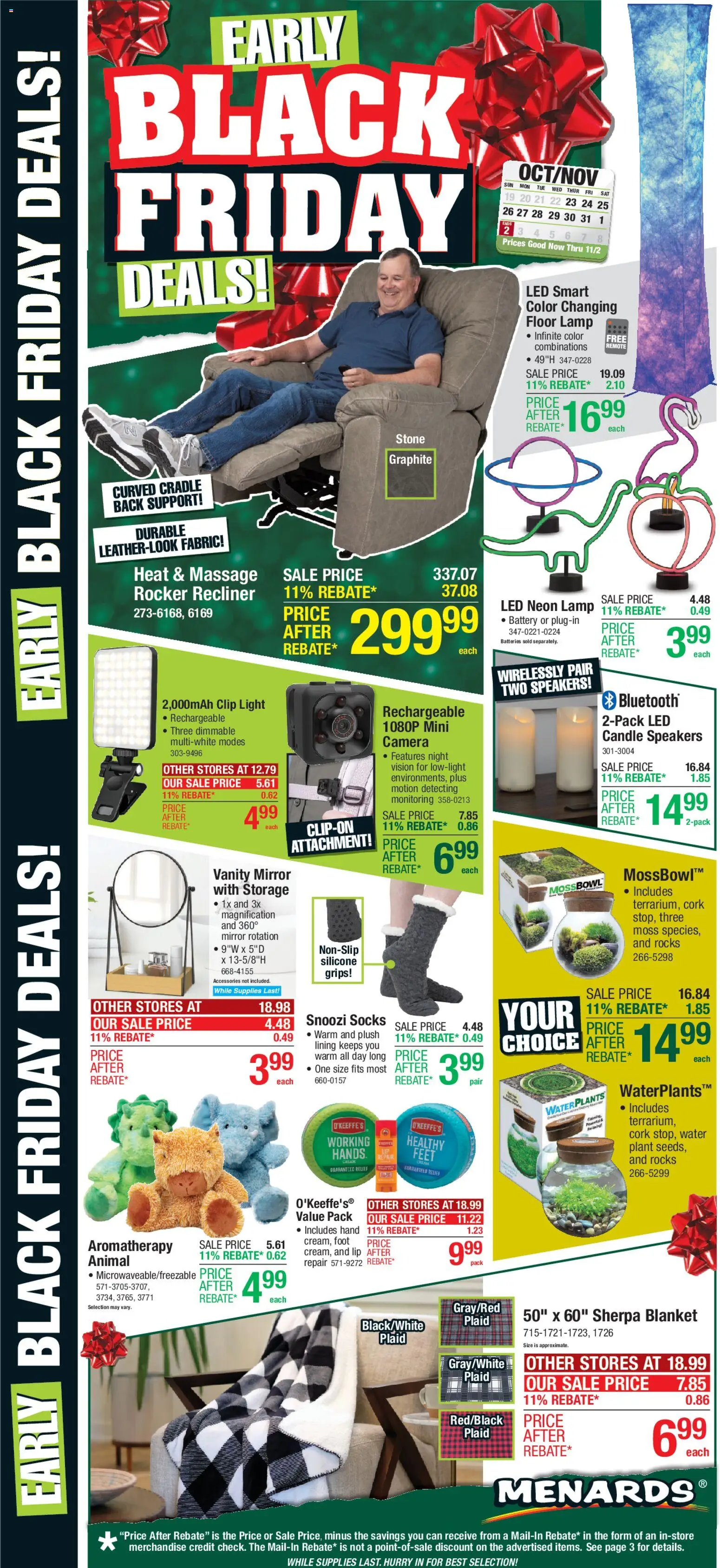 Menards Black Friday - valid from 22.10.2025 | Page: 1 | Products: Battery, Cream, Water, Camera