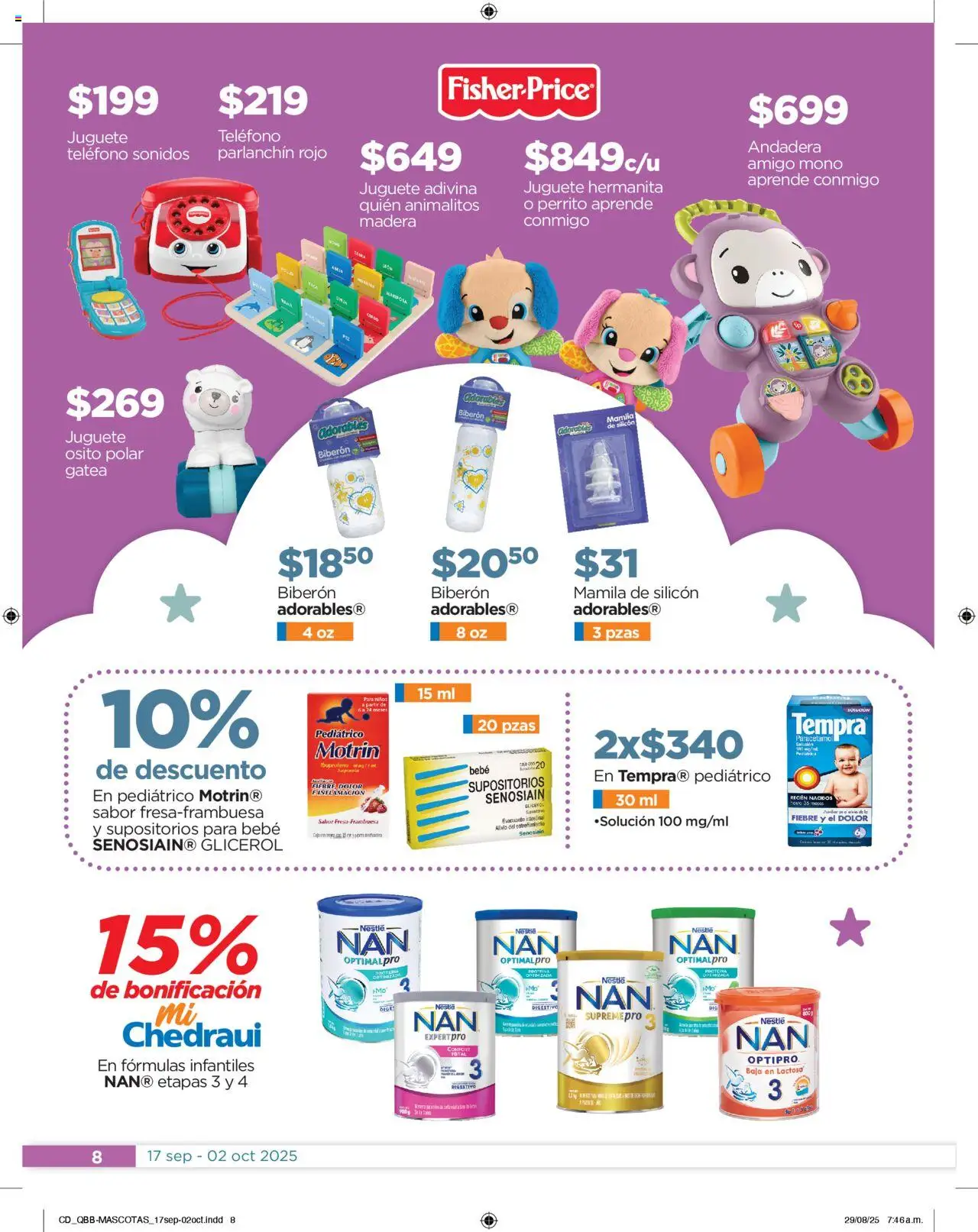 Nuevas ofertas de Chedraui válidas en toda la República Mexicana desde el 17.09.2025. ¡Encuentra las mejores ofertas en Chedraui - Folleto! | Página: 8 | Productos: Biberón, Moño, Teléfono