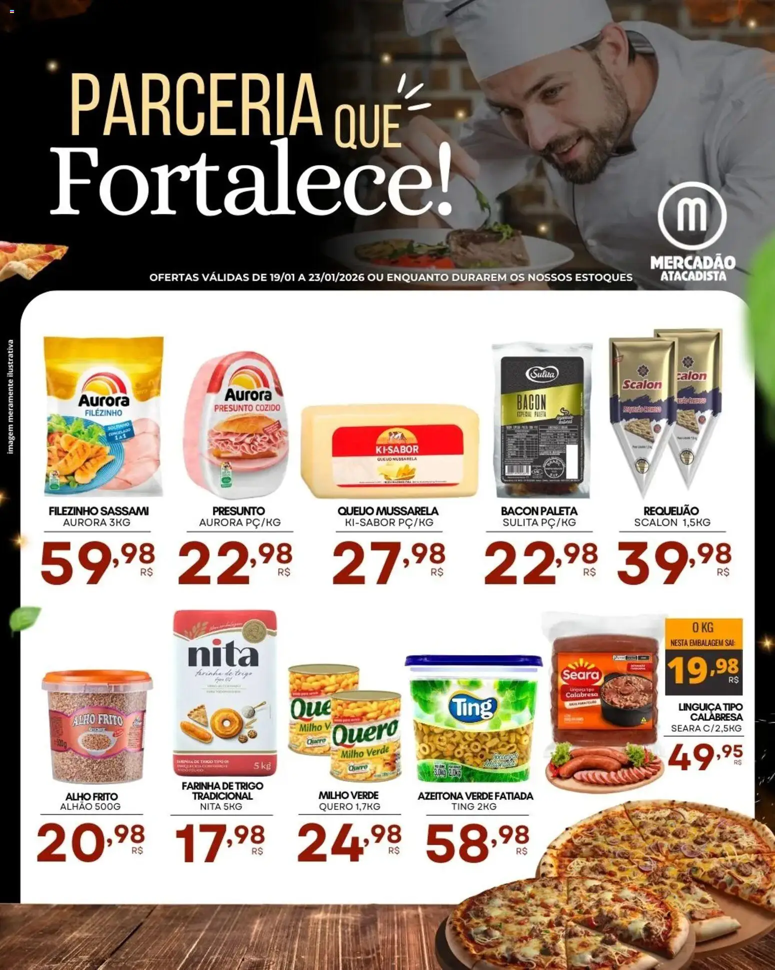 Mercadão Atacadista Folheto - válido de 19.01.2026 | Página: 1 | Produtos: Milho verde, Farinha de trigo, Linguiça, Mussarela