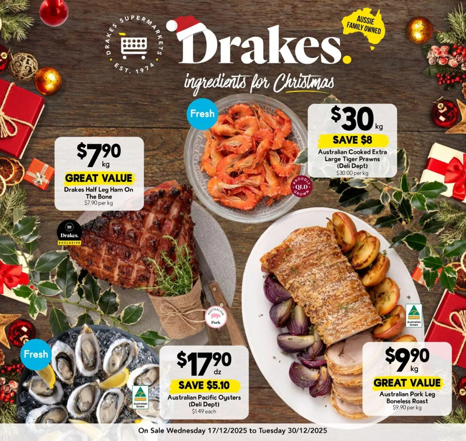 Drakes catalogue - valid from 17.12.2025 | Page: 1 | Products: Ham, Pork, Oysters, Prawns