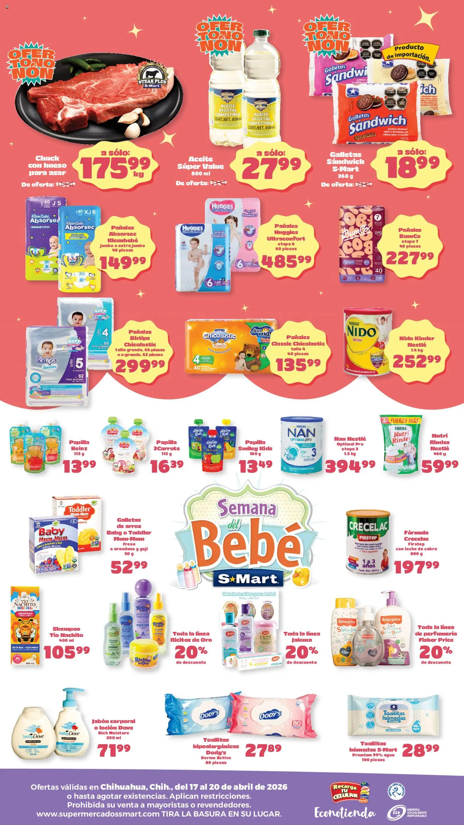 Nuevas ofertas de S-Mart válidas en toda la República Mexicana desde el 17.04.2026. ¡Encuentra las mejores ofertas en S-Mart folleto Ofertas de feria Chihuahua! | Página: 2 | Productos: Fresa, Aceite, Pomada, Body