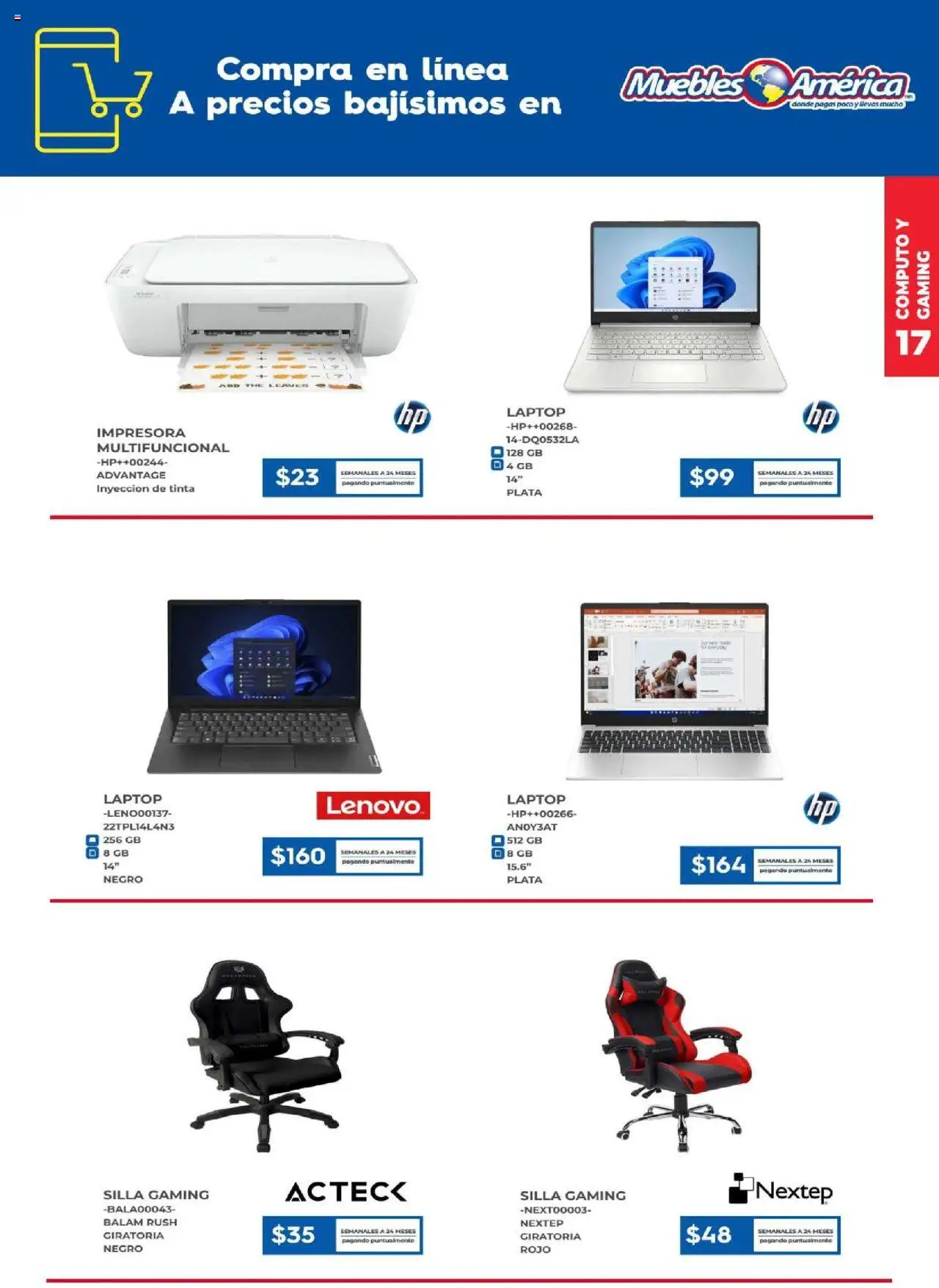 Nuevas ofertas de Muebles America válidas en toda la República Mexicana desde el 01.09.2025. ¡Encuentra las mejores ofertas en Muebles America - Catálogo! | Página: 17 | Productos: Silla, Impresora