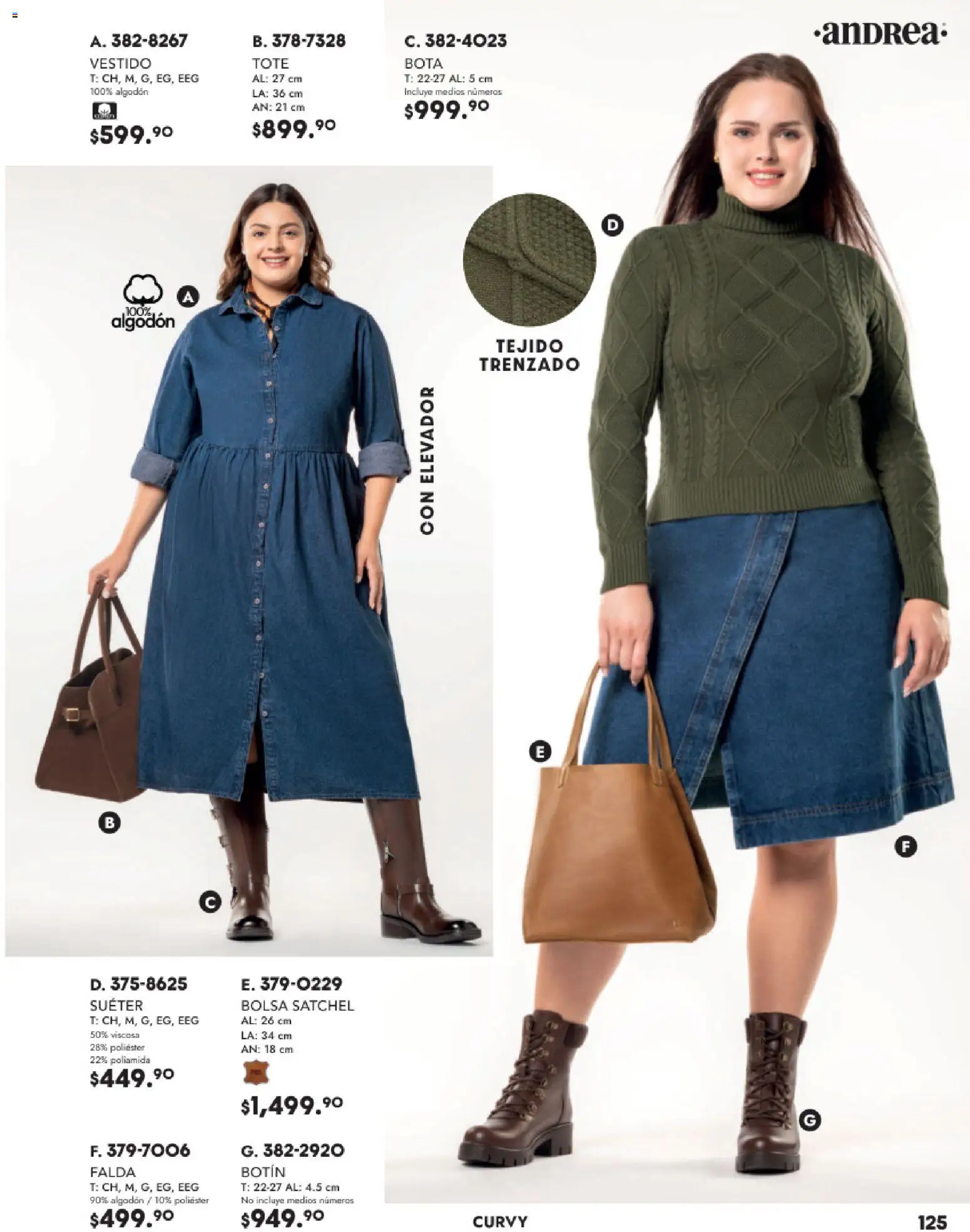 Nuevas ofertas de Andrea válidas en toda la República Mexicana desde el 26.11.2025. ¡Encuentra las mejores ofertas en Andrea catálogo Vestir! | Página: 125 | Productos: Suéter, Algodón, Botín, Falda