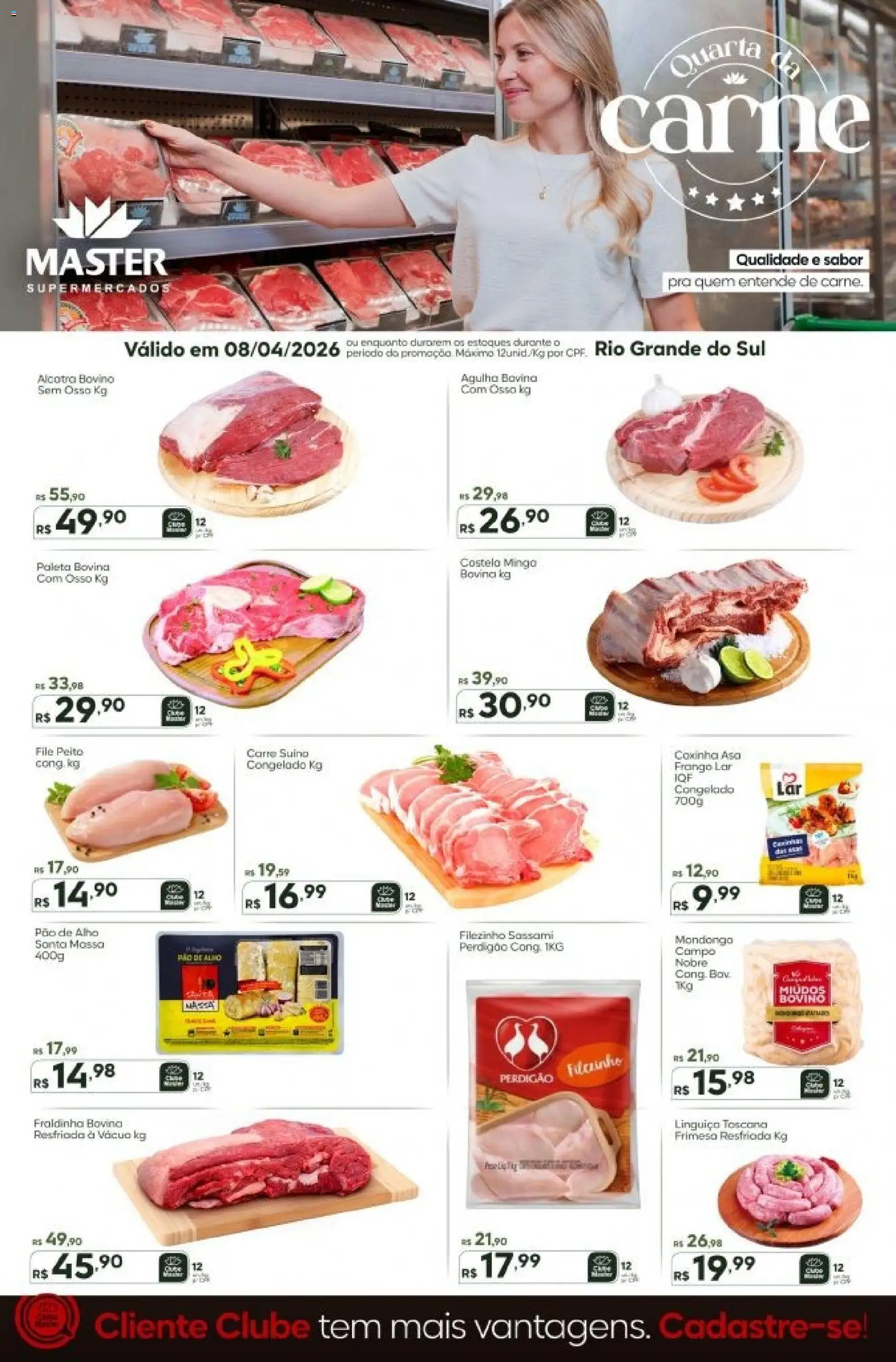 Master Folheto - válido de 08.04.2026 | Página: 1 | Produtos: Fraldinha, Pão, Carne, Massa
