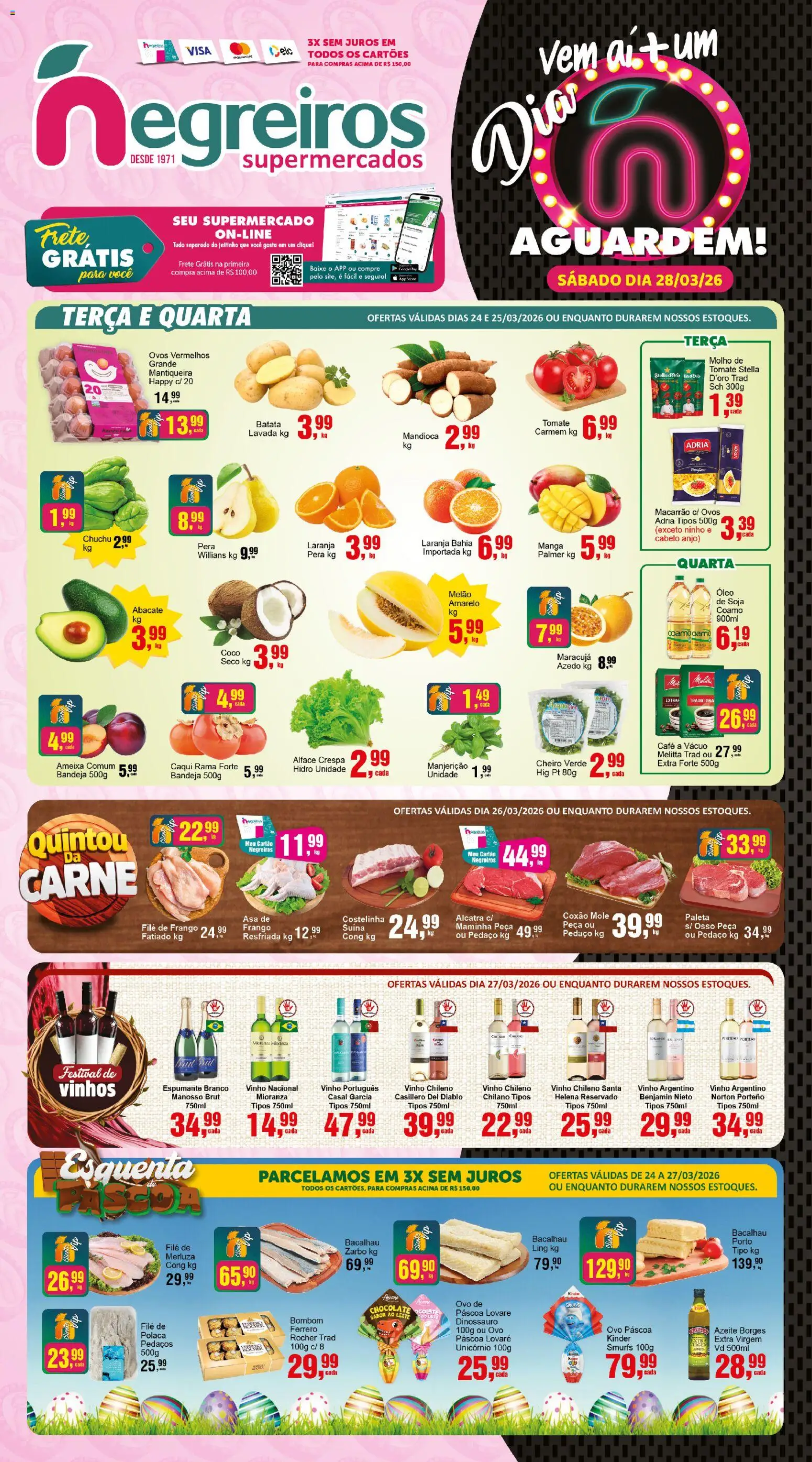 Negreiros Folheto - válido de 24.03.2026 | Página: 1 | Produtos: Pera, Mandioca, Manjericão, Batata