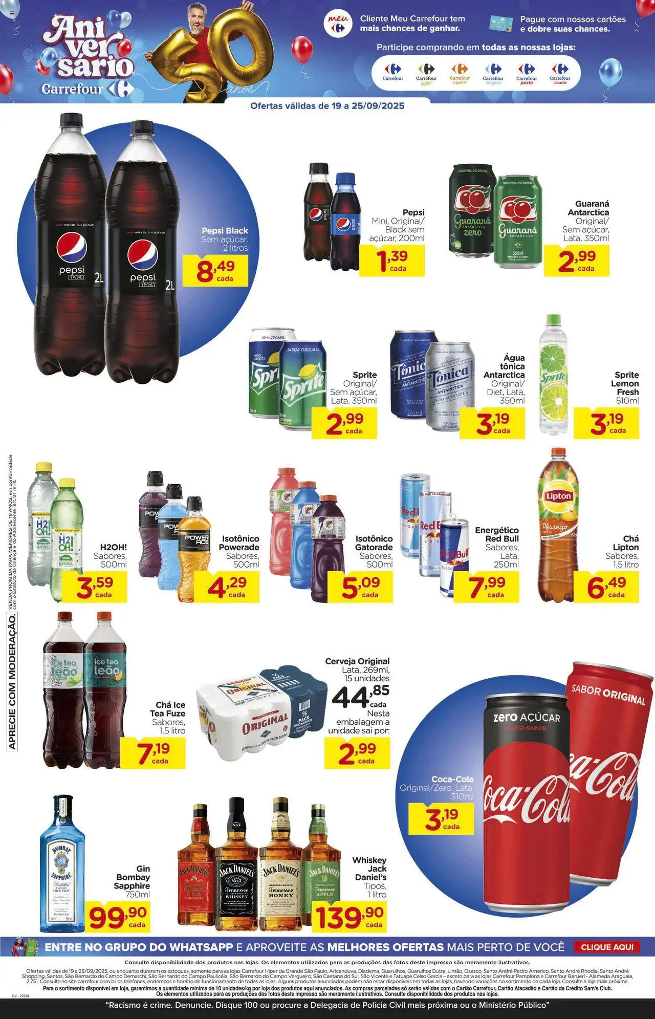 Carrefour Folheto - válido de 19.09.2025 | Página: 9 | Produtos: Gatorade, Cerveja, Chá, Açúcar