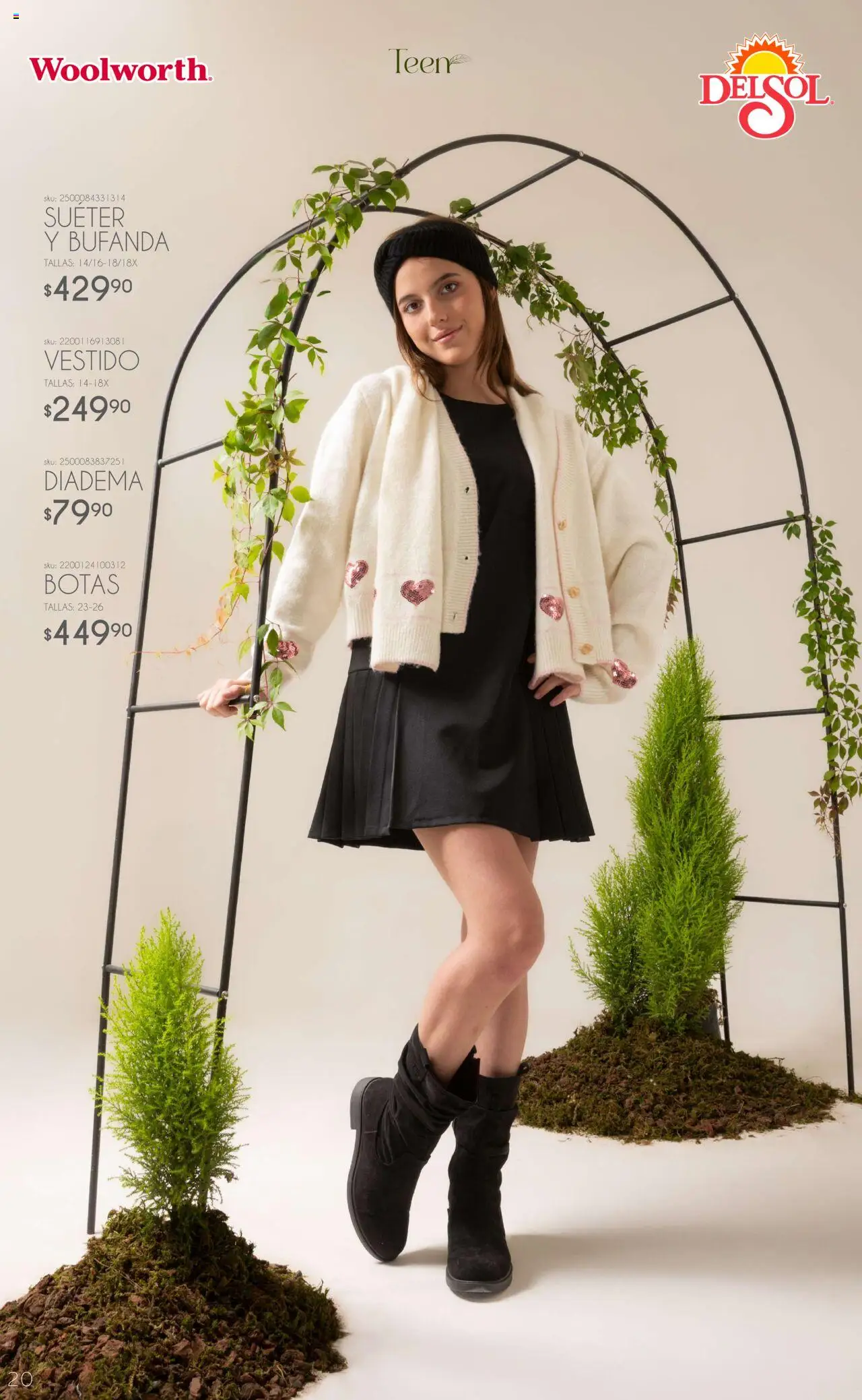 Nuevas ofertas de Del Sol y Woolworth válidas en toda la República Mexicana desde el 06.10.2025. ¡Encuentra las mejores ofertas en Del Sol y Woolworth - Catálogo Luce El Otoño! | Página: 20 | Productos: Suéter, Botas, Bufanda, Vestido
