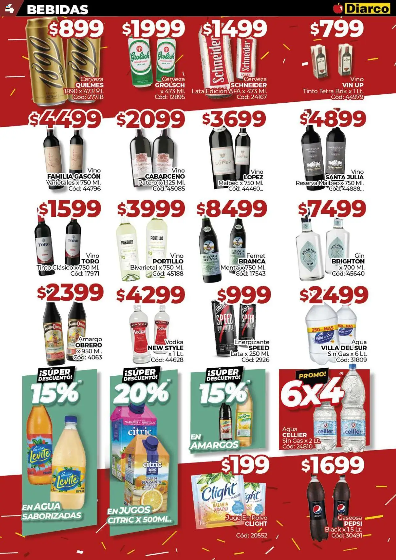 Diarco - Ofertas TDF │ válido desde el 08.09.2025 | Página: 4 | Productos: Polvo, Gaseosa, Agua, Vino
