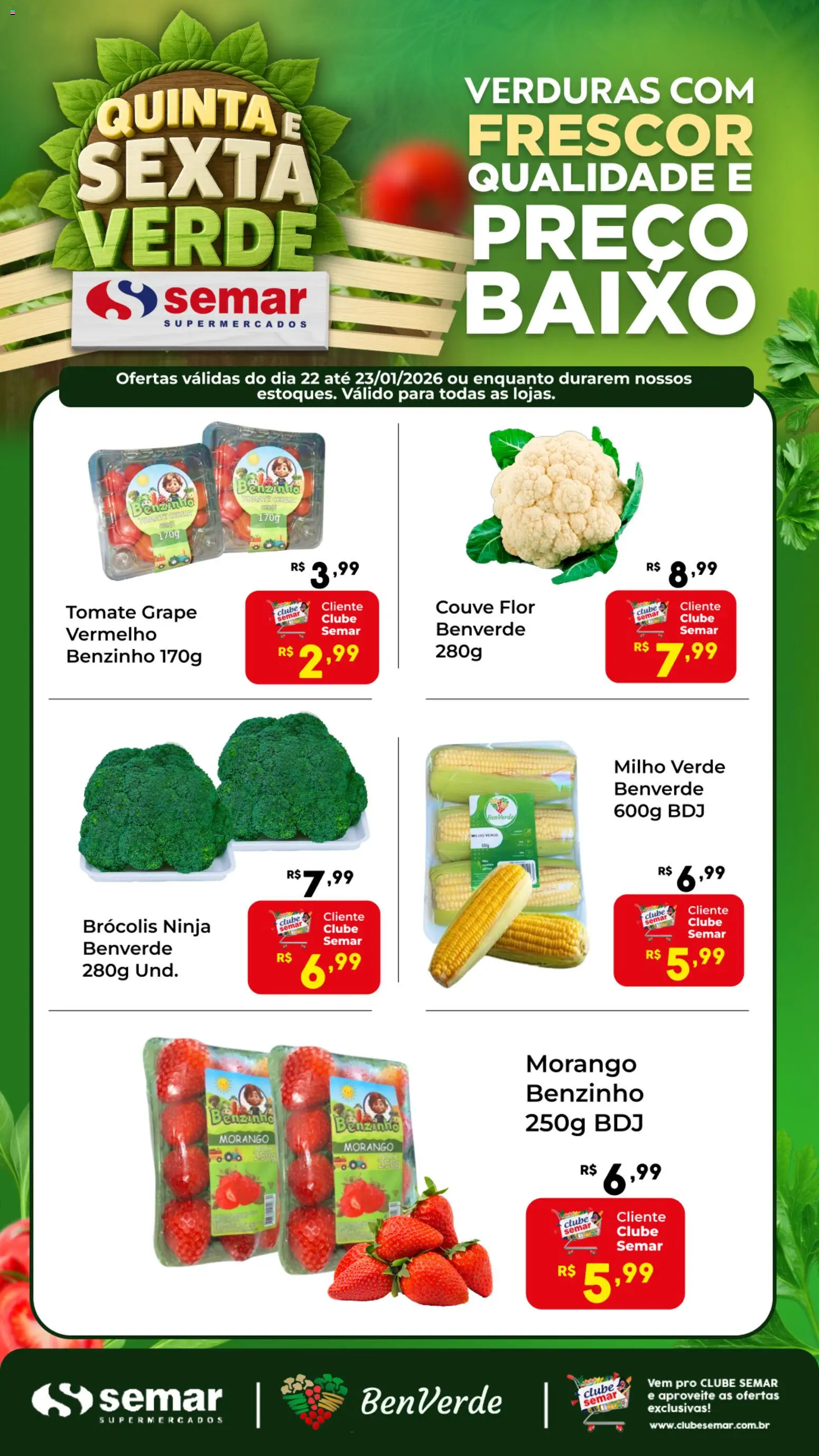 Semar Supermercado Folheto - válido de 22.01.2026 | Página: 1 | Produtos: Milho verde, Baixo, Brócolis, Couve