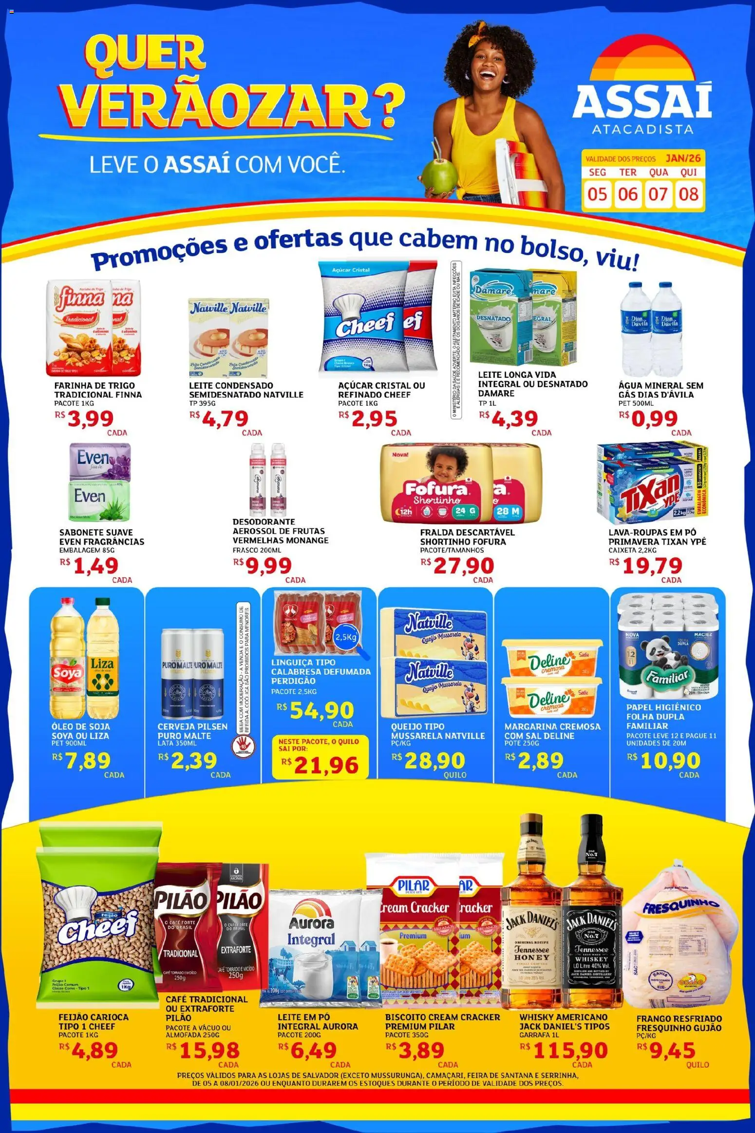 Assaí Atacadista Folheto - válido de 05.01.2026 | Página: 1 | Produtos: Almofada, Leite, Sal, Mussarela