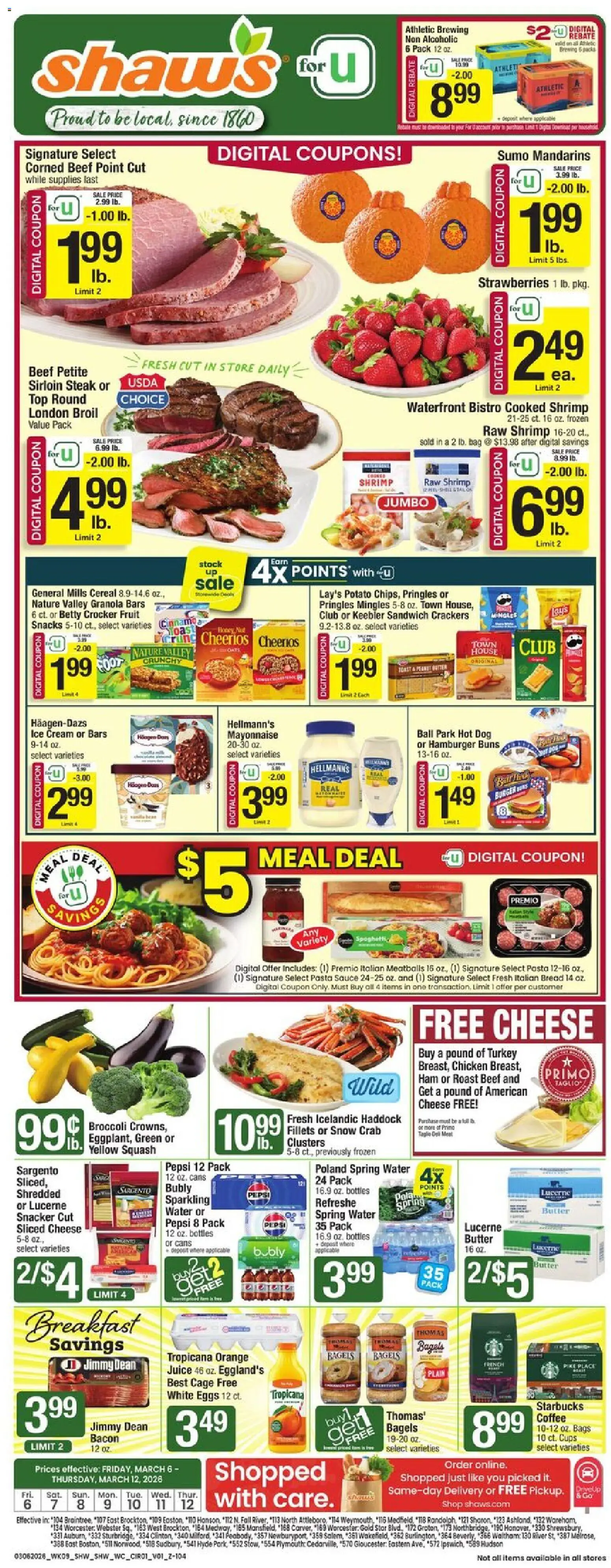 Shaw's Weekly Ad - valid from 06.03.2026 | Page: 1 | Products: Coffee, Ham, Strawberries, Pasta
