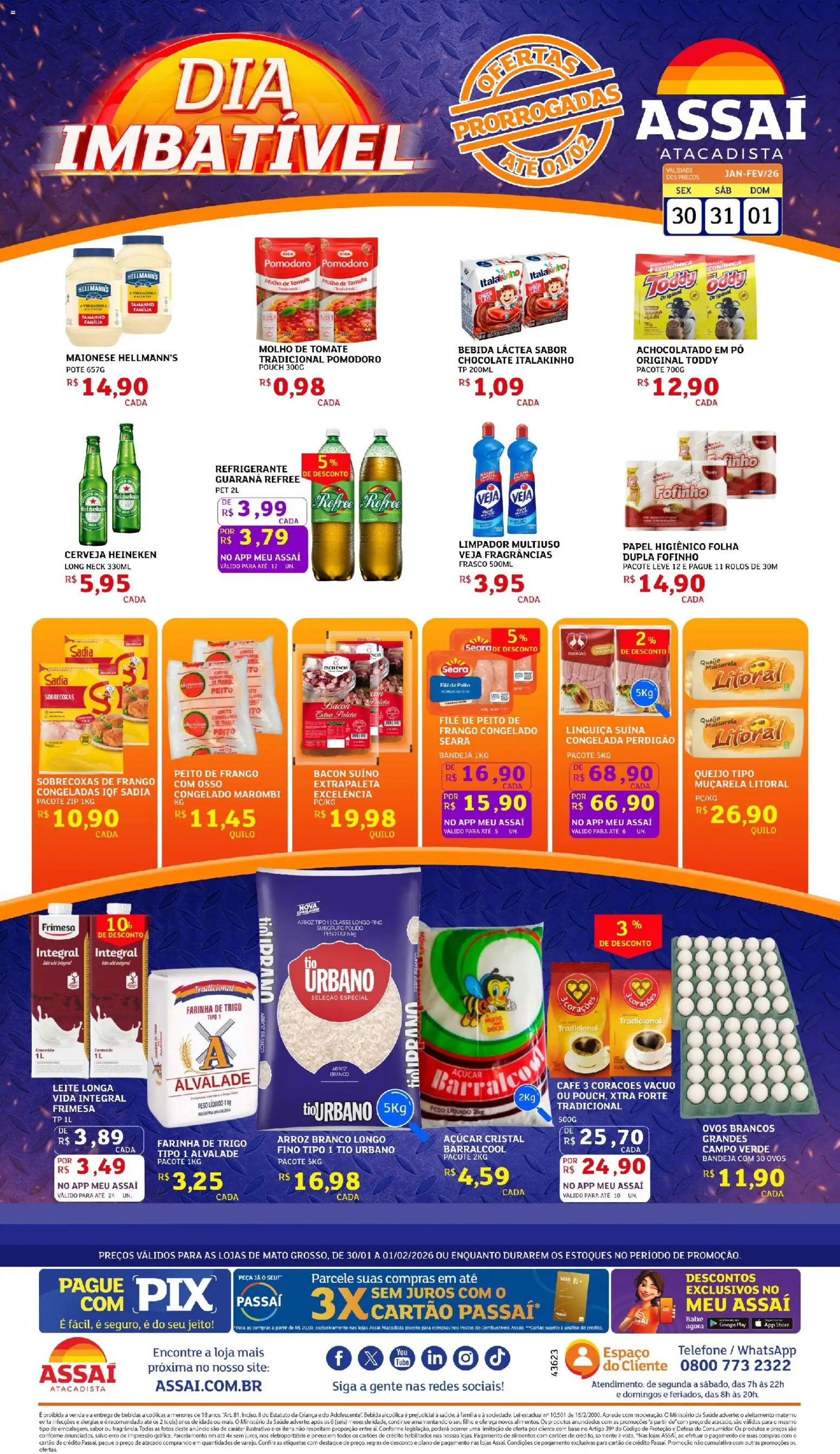 Assaí Atacadista Folheto - válido de 31.01.2026 | Página: 1 | Produtos: Bandeja, Açúcar, Telefone, Papel higiênico