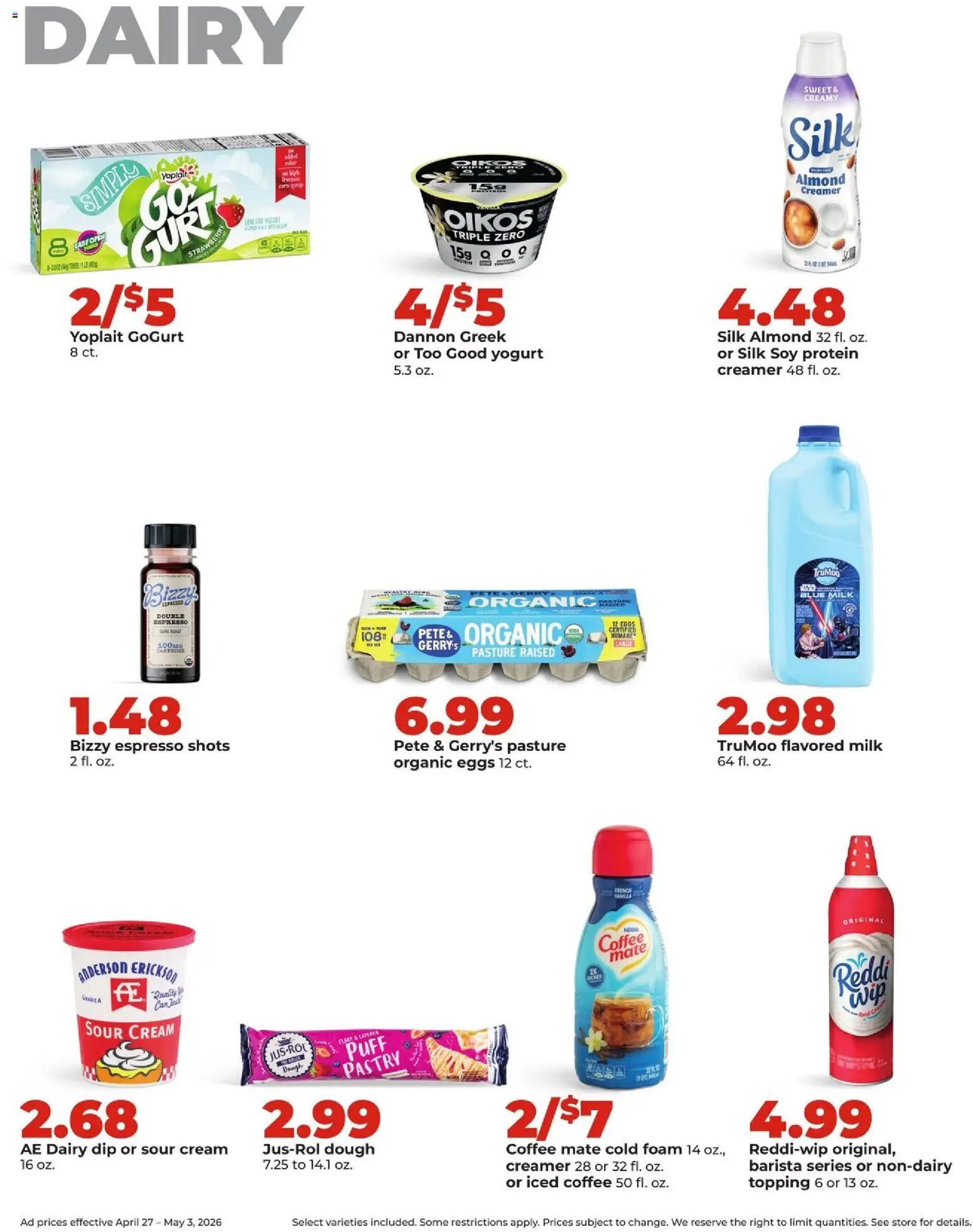 HyVee Weekly Ad - valid from 27.04.2026 | Page: 26 | Products: Milk, Yogurt, Eggs, Cream