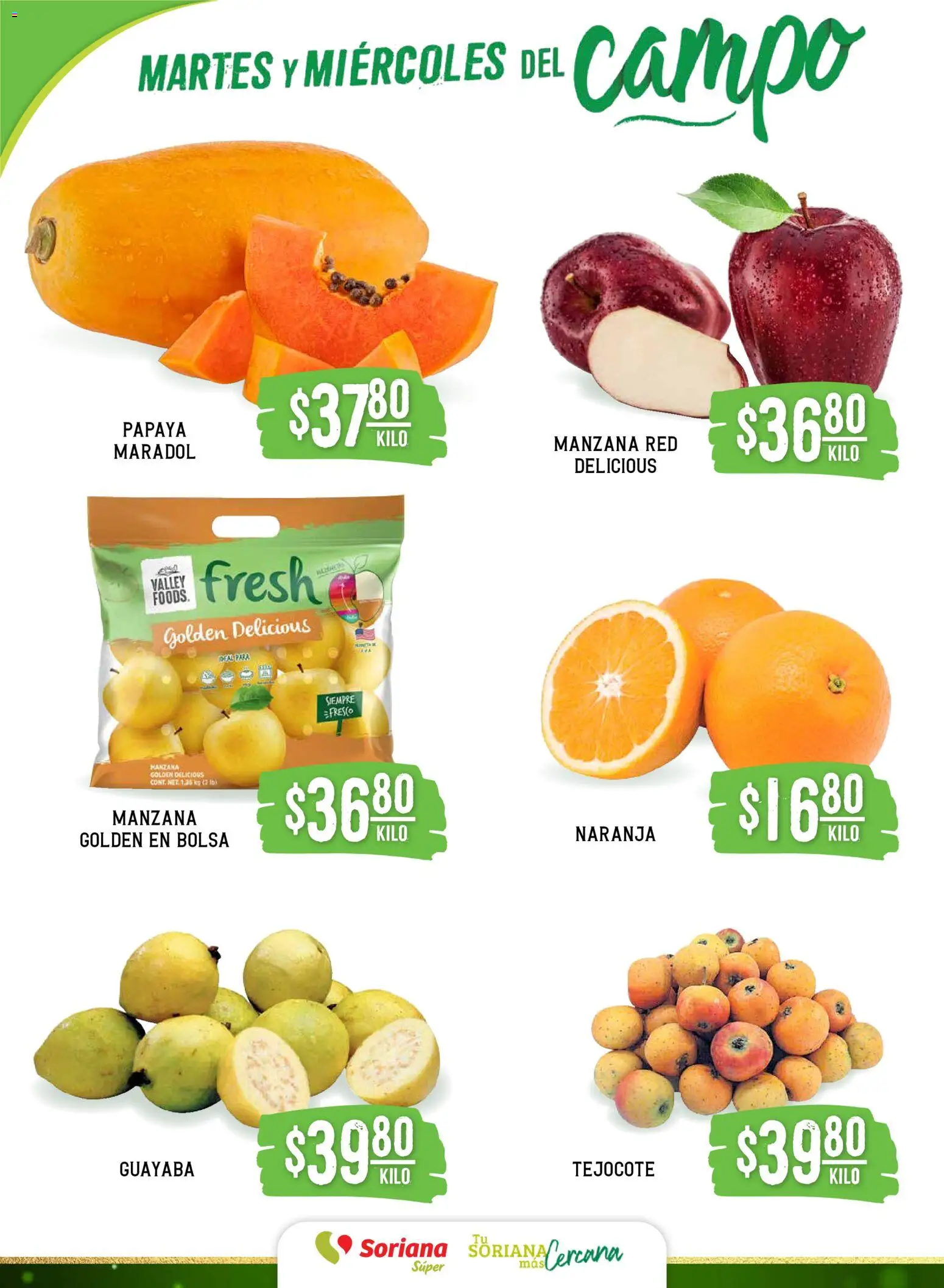 Nuevas ofertas de Soriana válidas en toda la República Mexicana desde el 16.12.2025. ¡Encuentra las mejores ofertas en Soriana - Martes y Miércoles del Campo Súper: BCS, Son y Sin! | Página: 2 | Productos: Bolsa, Manzana