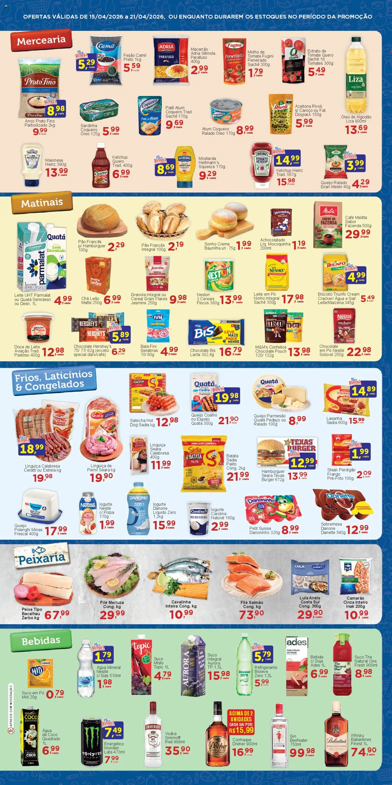 Rossi Supermercados Folheto - válido de 15.04.2026 | Página: 2 | Produtos: Achocolatado, Salsicha, Macarrão, Cereais