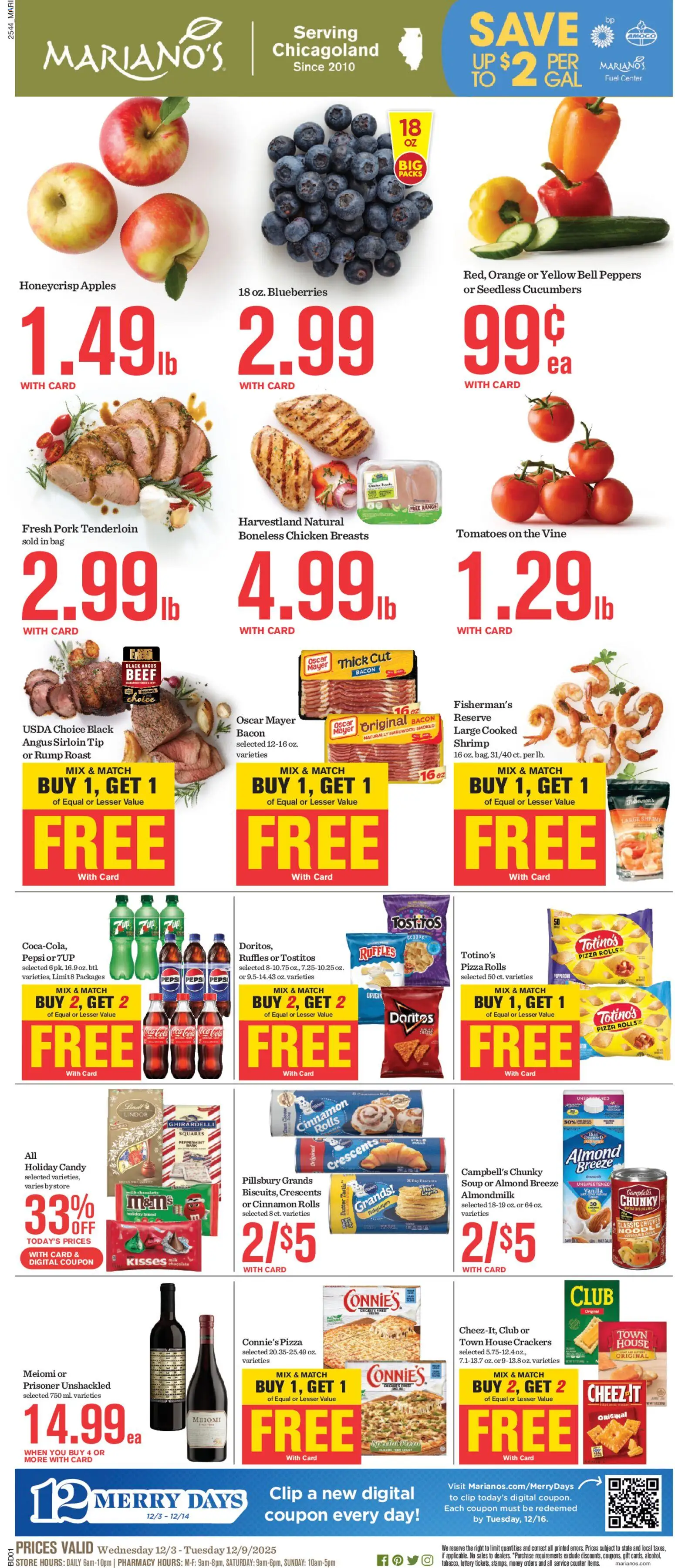 Mariano's Weekly Ad - valid from 03.12.2025 | Page: 1 | Products: Peppermint, Pizza, Apples, Bag