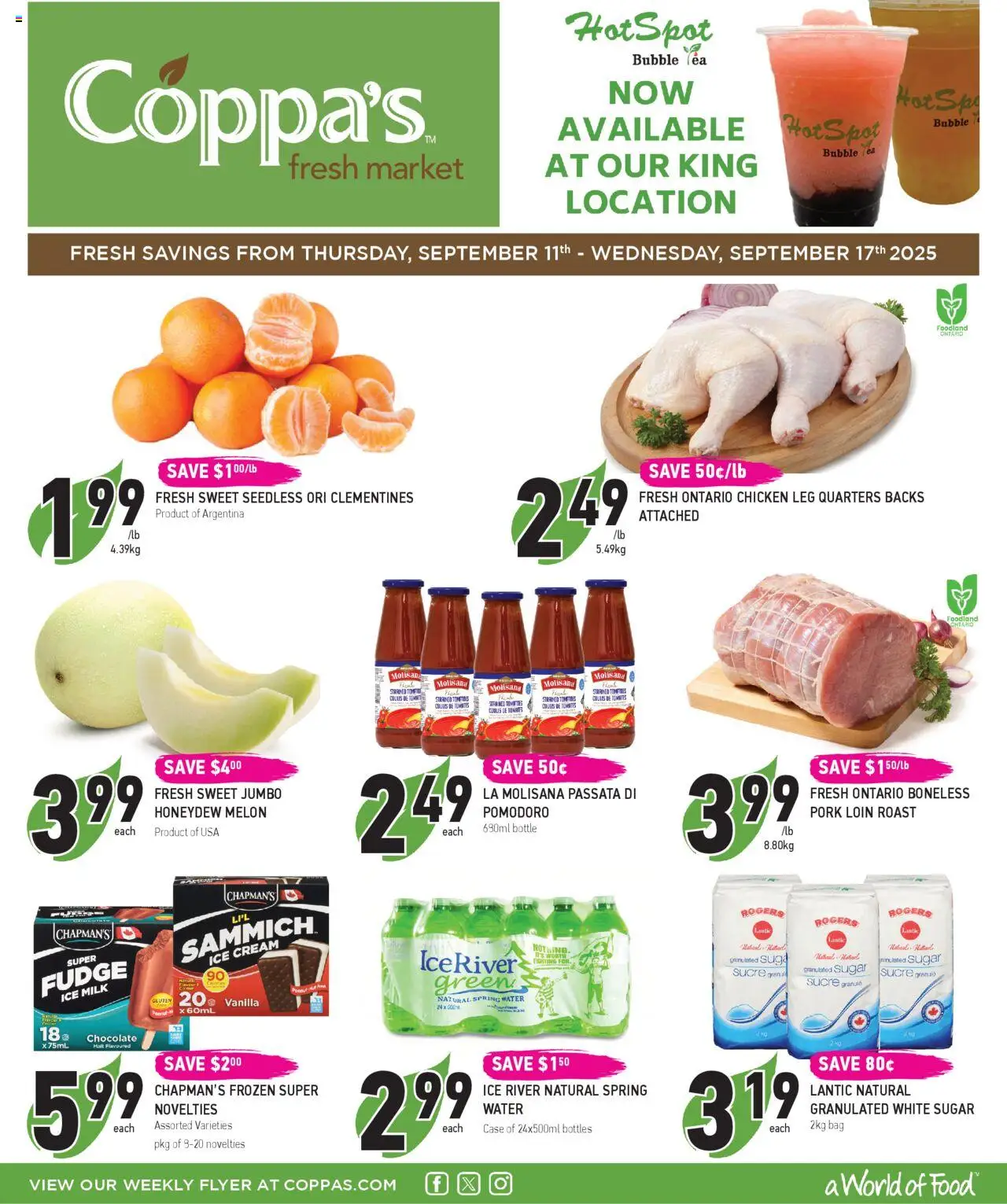 Coppas Fresh Market flyer valid from 11.09.2025 | Page: 1 | Products: Cream, Ice cream, Bag, Pork
