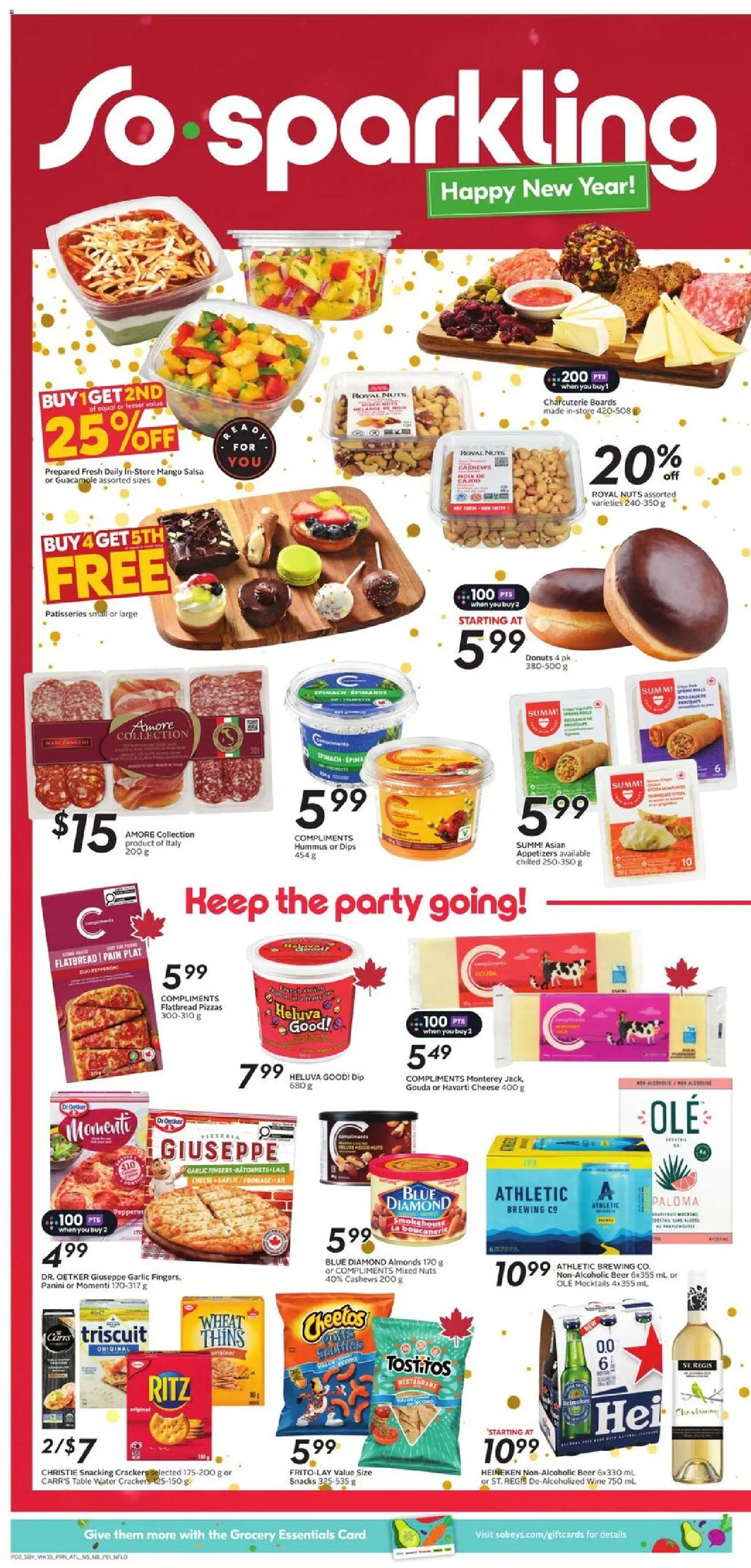 Sobeys flyer valid from 25.12.2025 | Page: 5 | Products: Nuts, Cheese, Wine, Beer