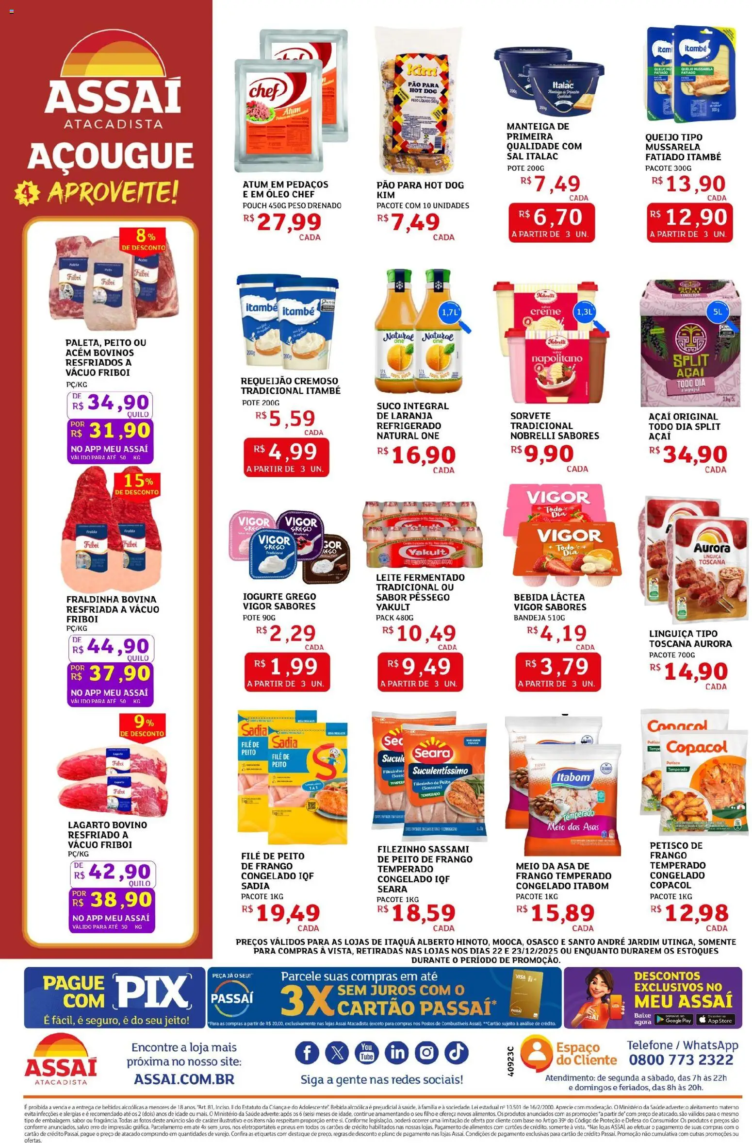 Assaí Atacadista Folheto - válido de 22.12.2025 | Página: 2 | Produtos: Acém, Suco, Leite fermentado, Peito de frango