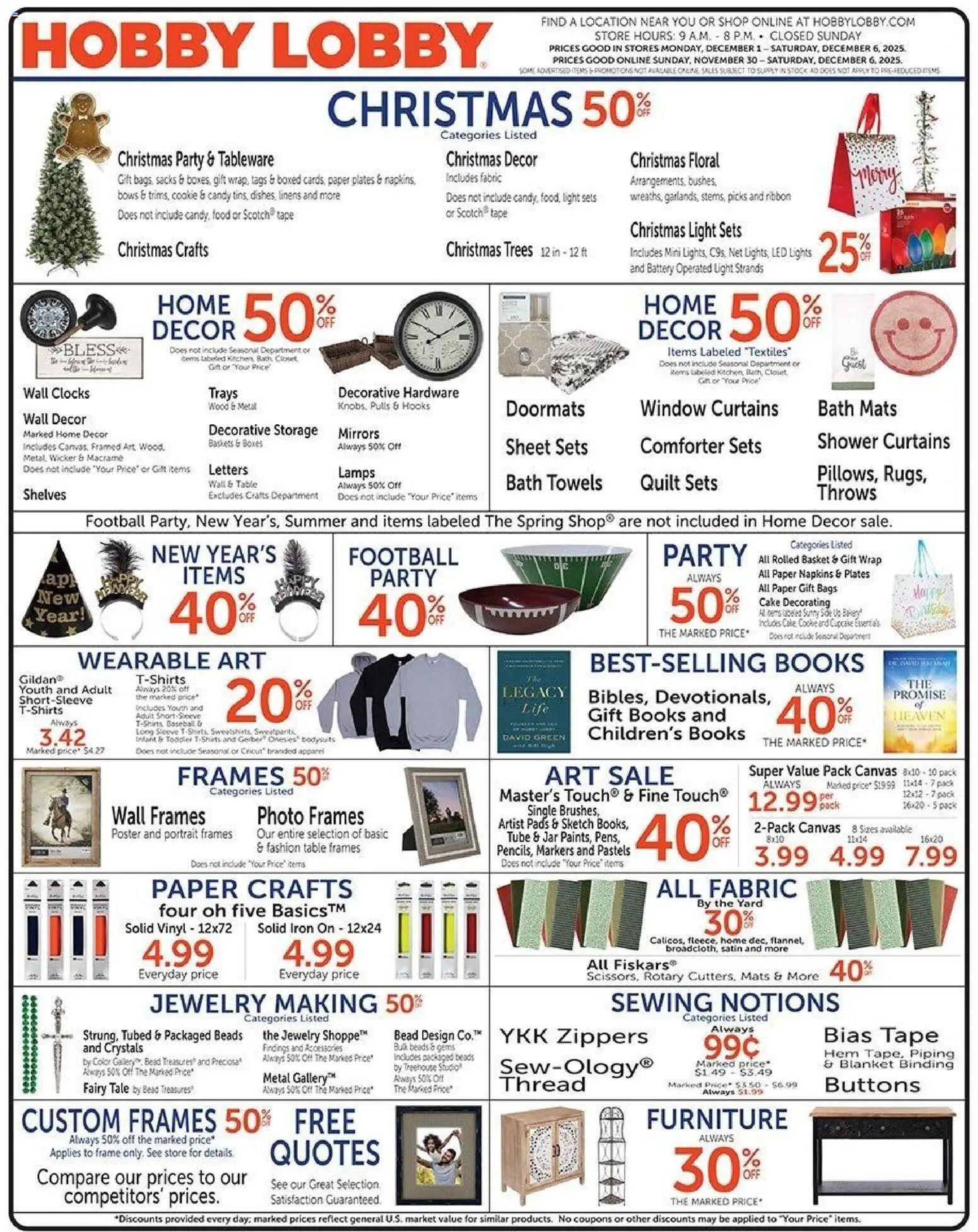 Hobby Lobby Weekly Ad - valid from 30.11.2025 | Page: 1 | Products: Table, Quilt, Comforter, Iron