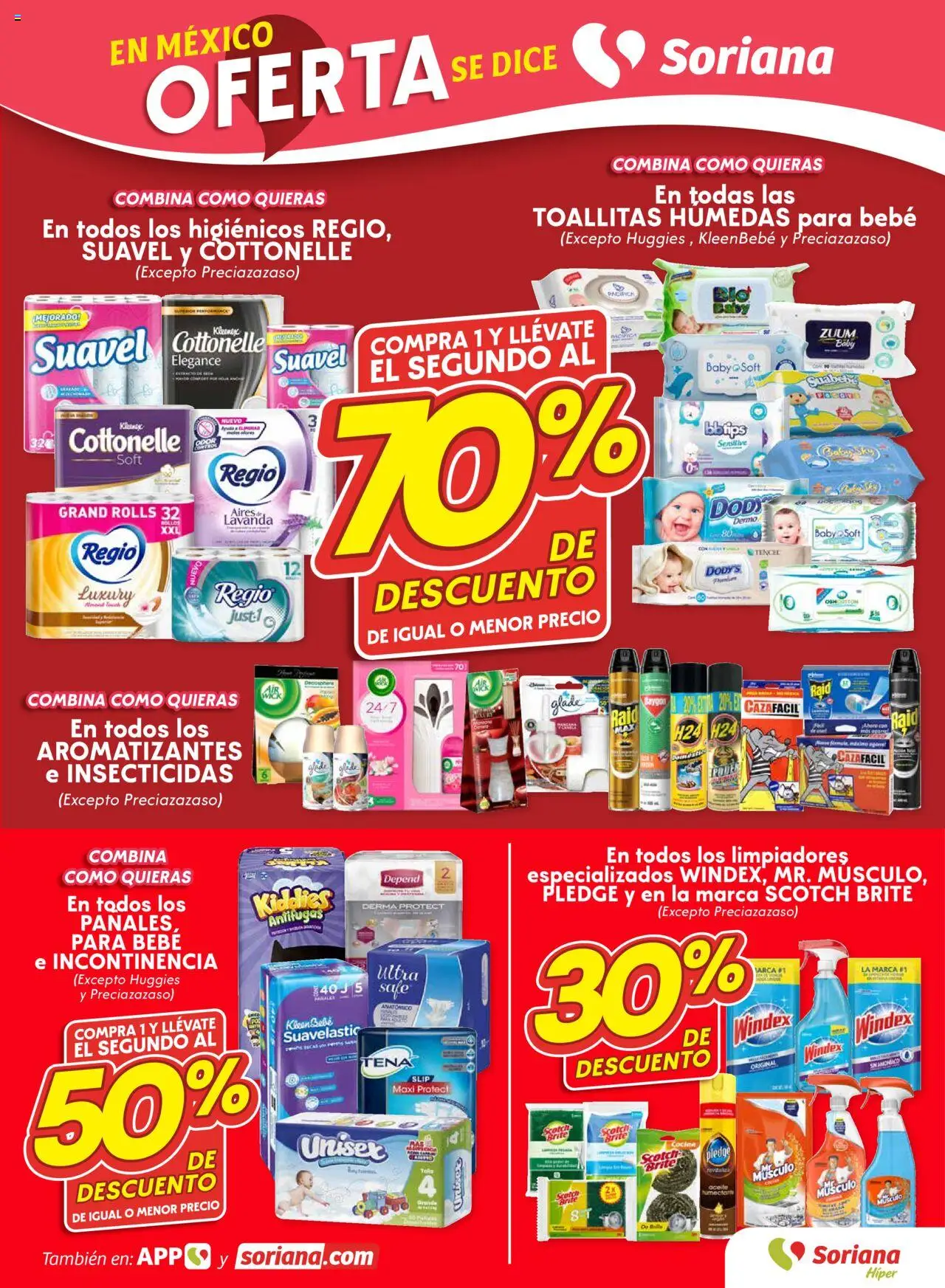 Nuevas ofertas de Soriana válidas en toda la República Mexicana desde el 14.08.2025. ¡Encuentra las mejores ofertas en Soriana folleto! | Página: 7 | Productos: Toallitas húmedas, Aceite, Pañales, Cocina