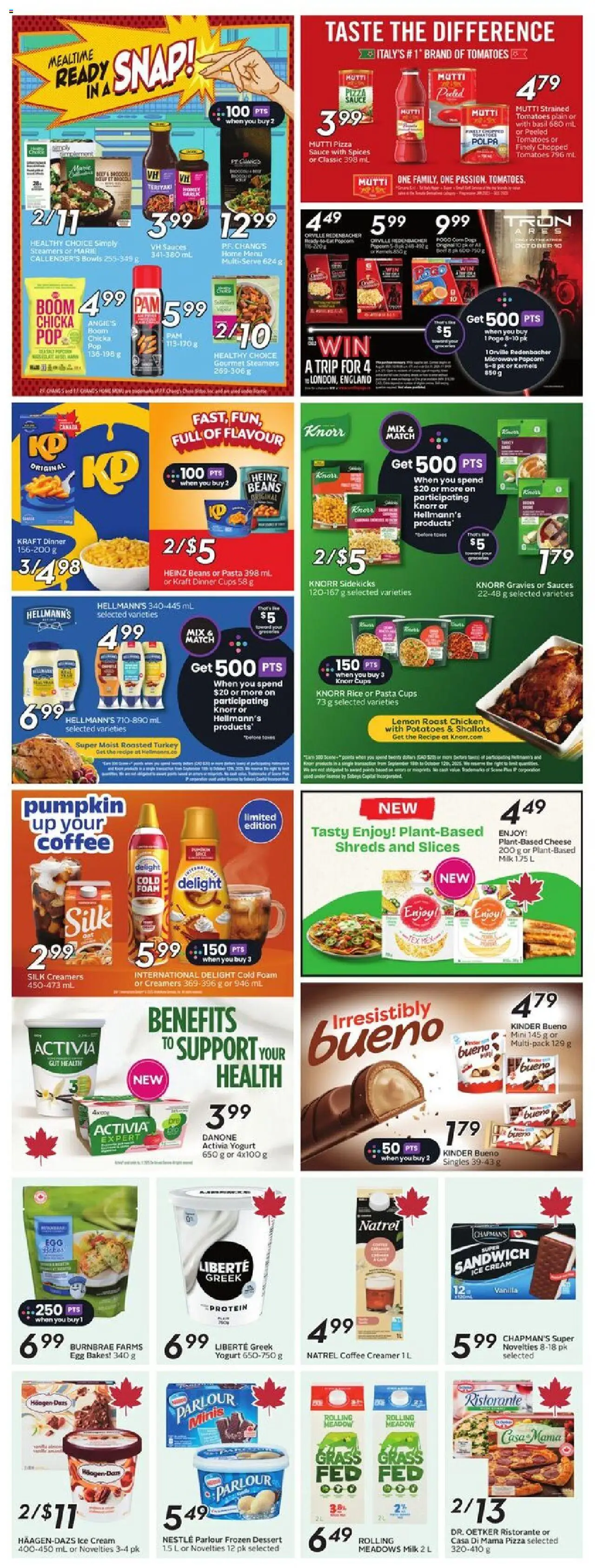 Sobeys flyer valid from 09.10.2025 | Page: 24 | Products: Pasta, Ice cream, Cheese, Pizza